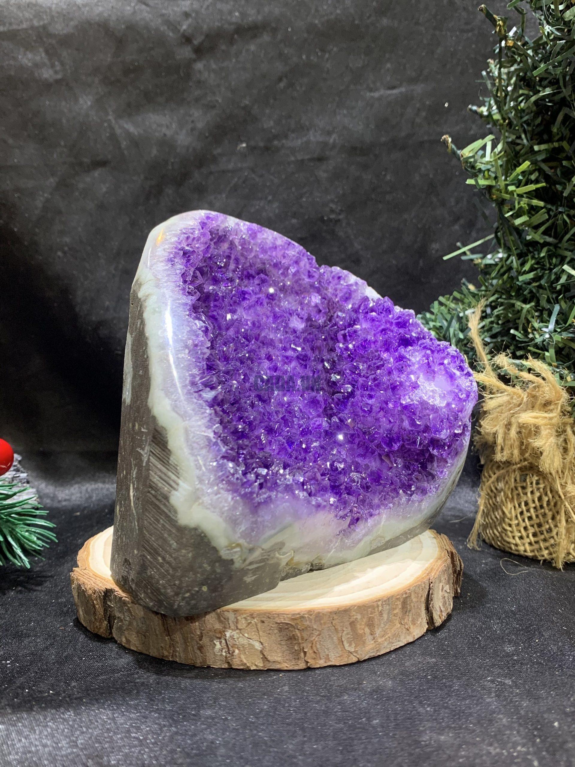 HỐC THẠCH ANH TÍM NHỎ – SMALL AMETHYST GEODE (TV474), KL: 1,26KG, KT: 13*11CM