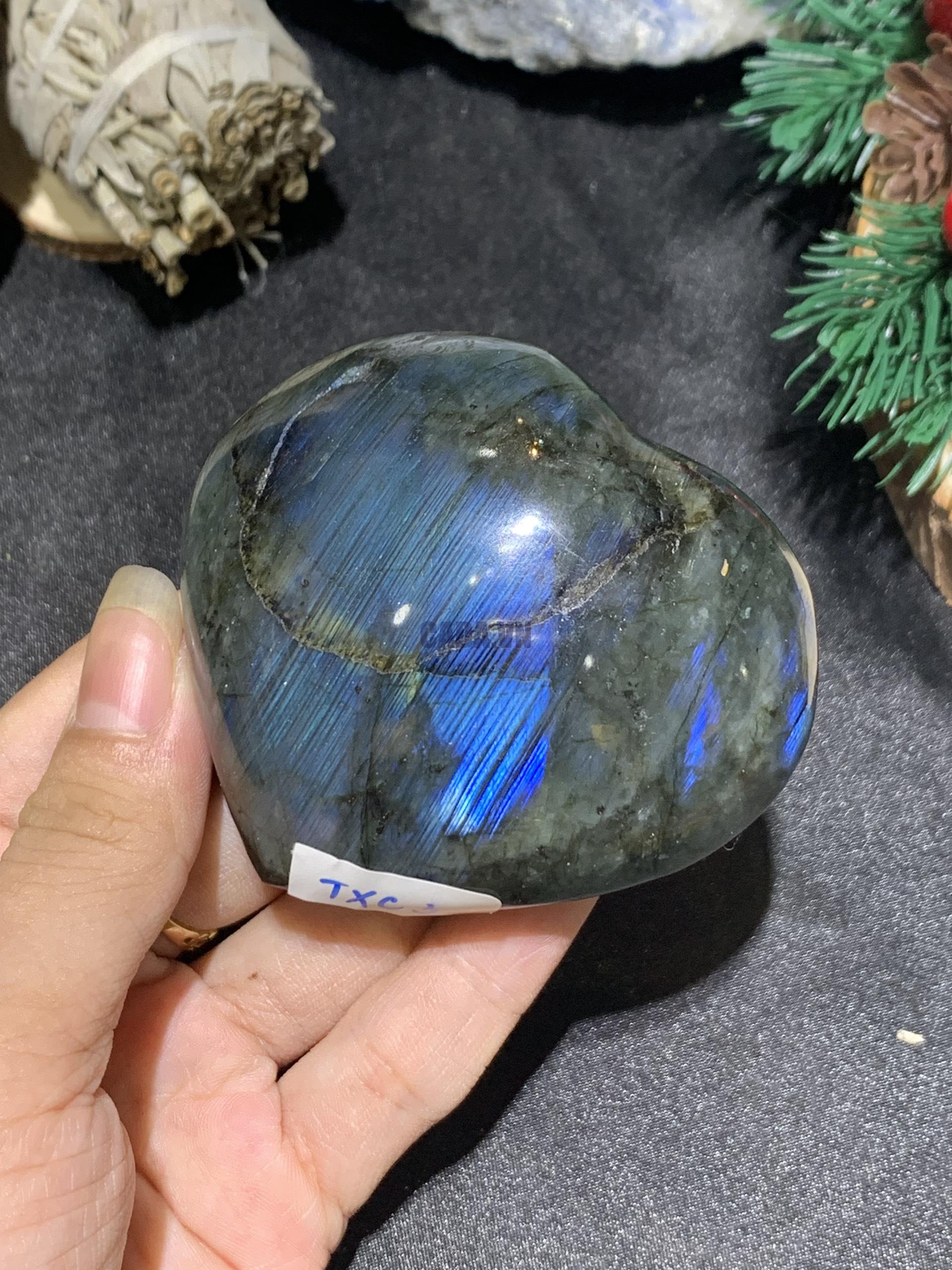 TRÁI TIM ĐÁ XÀ CỪ – Labradorite (TXC3) – KT:6,7*5,9CM, KL: 0,167KG