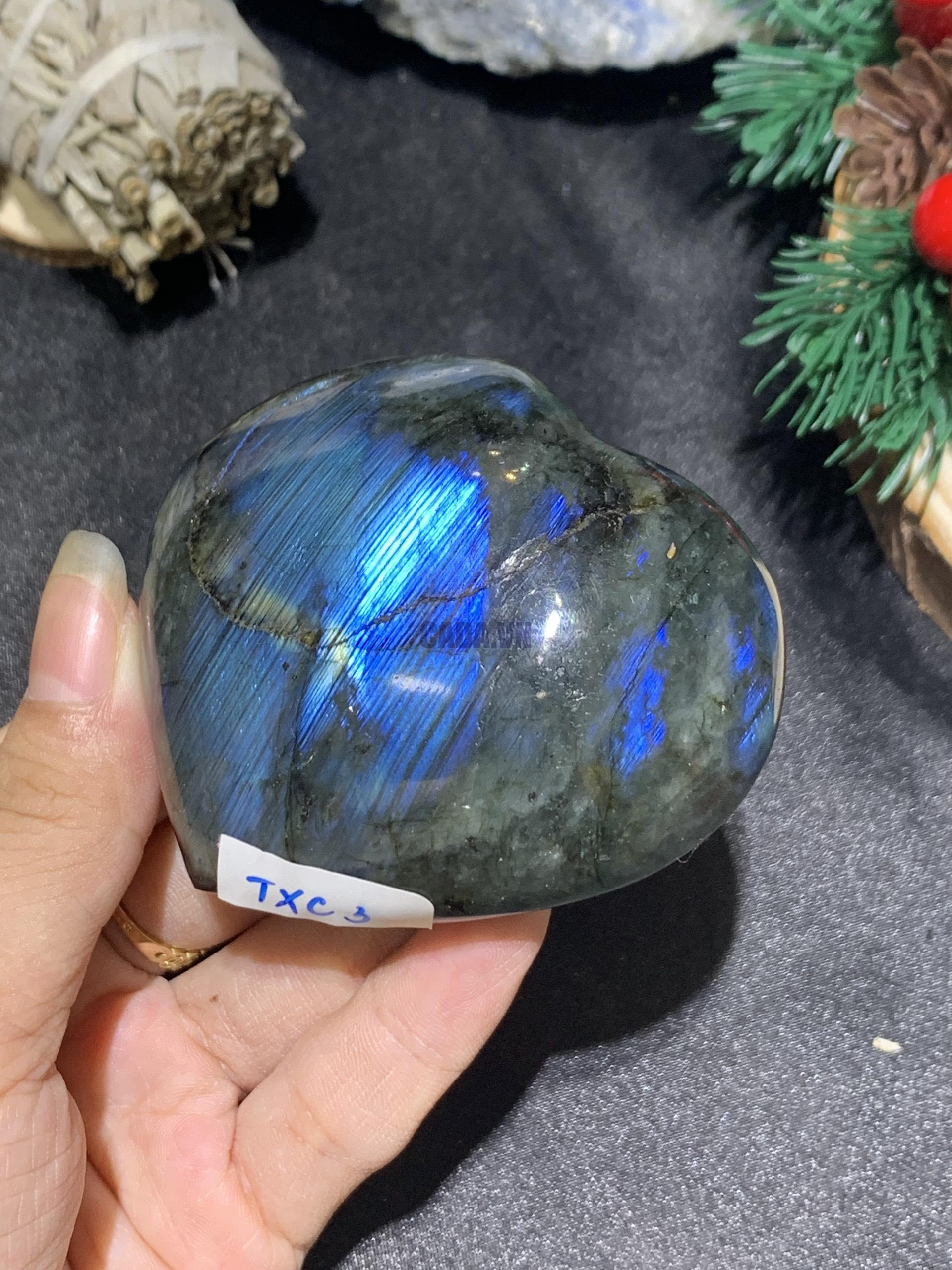 TRÁI TIM ĐÁ XÀ CỪ – Labradorite (TXC3) – KT:6,7*5,9CM, KL: 0,167KG