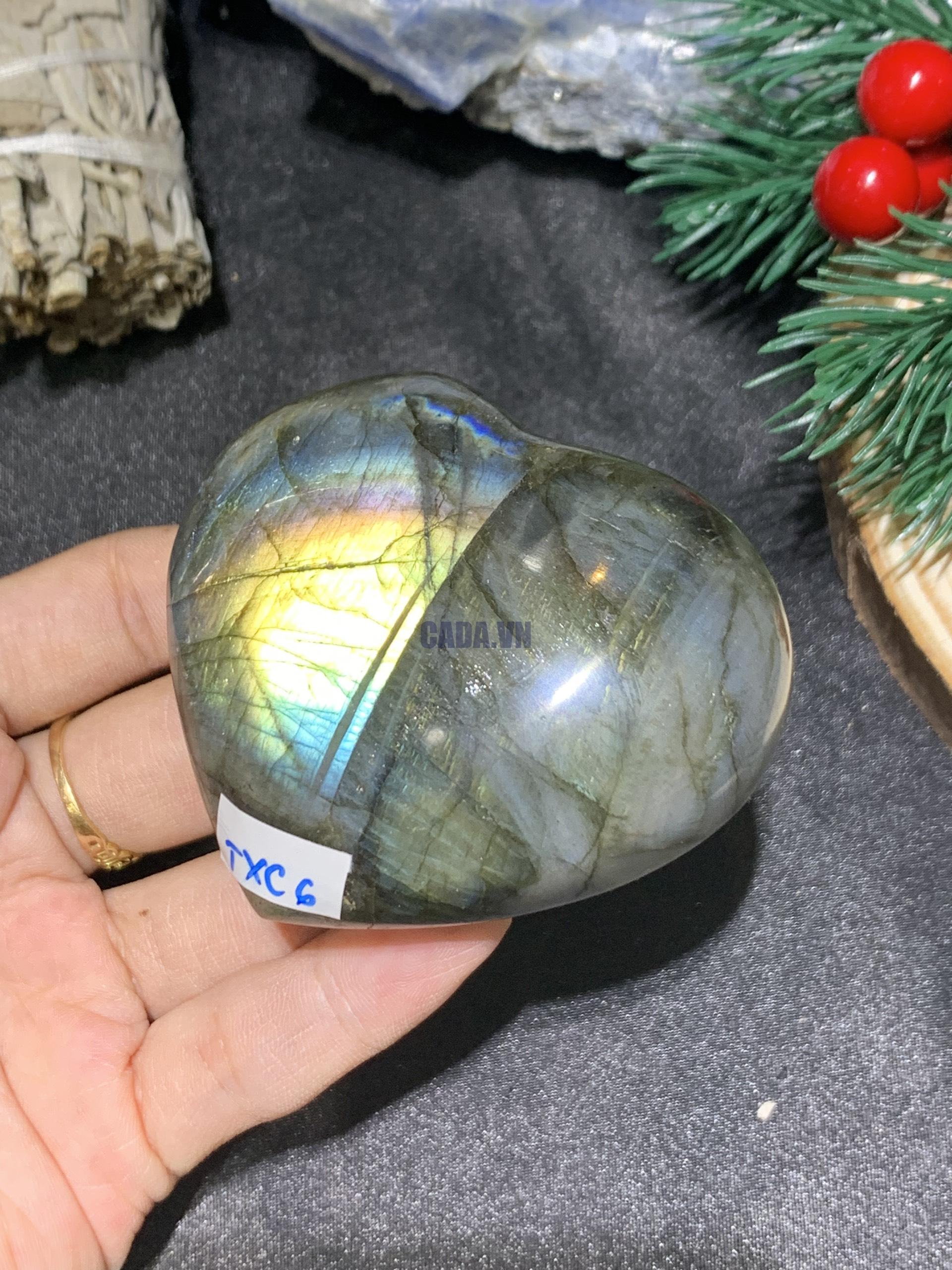 TRÁI TIM ĐÁ XÀ CỪ – Labradorite (TXC6) – KT: 5,77*6,6CM, KL: 0,166KG