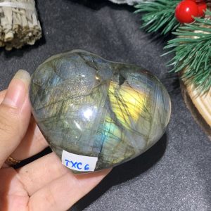 TRÁI TIM ĐÁ XÀ CỪ – Labradorite (TXC6) – KT: 5,77*6,6CM, KL: 0,166KG