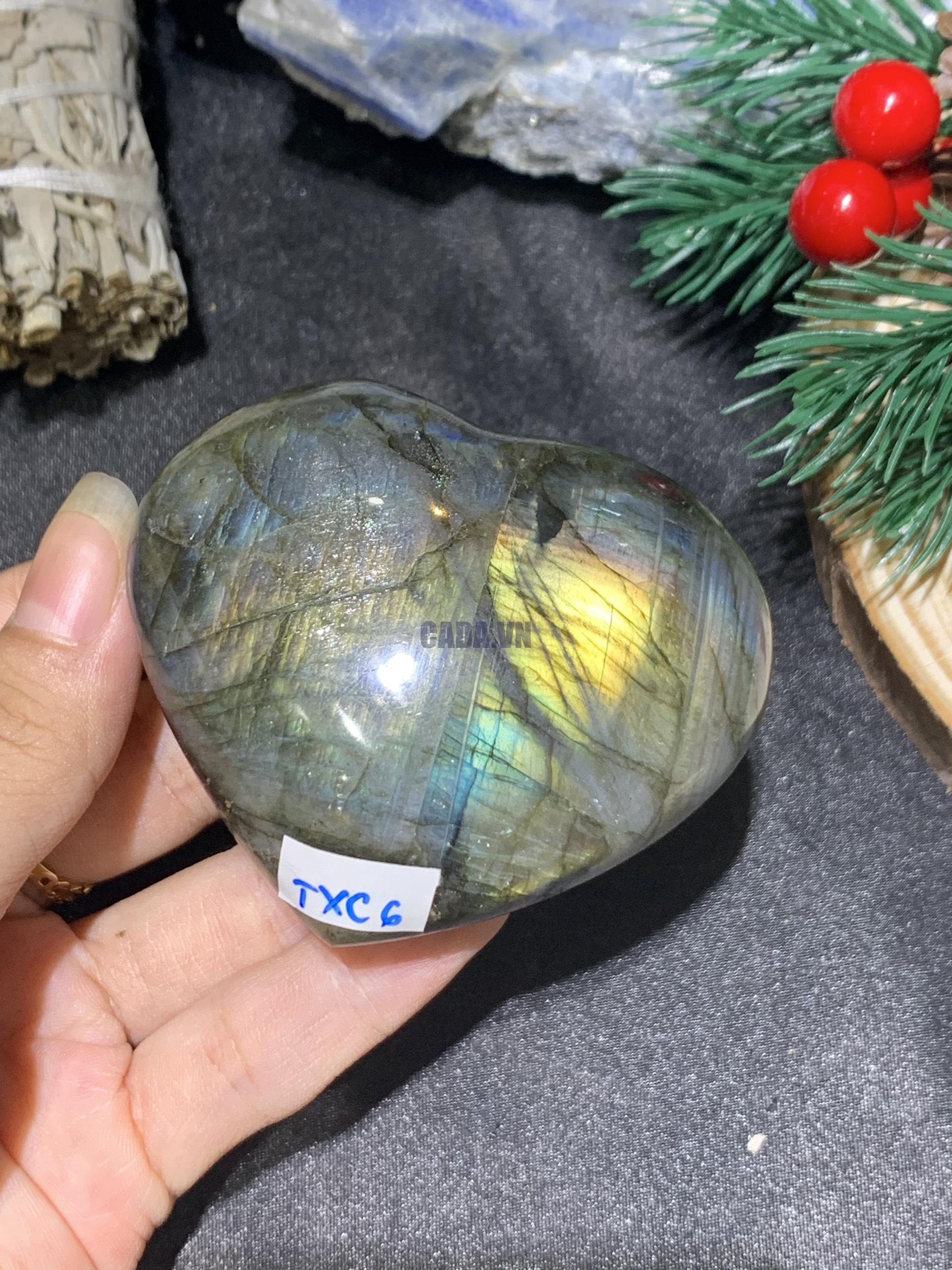 TRÁI TIM ĐÁ XÀ CỪ – Labradorite (TXC6) – KT: 5,77*6,6CM, KL: 0,166KG