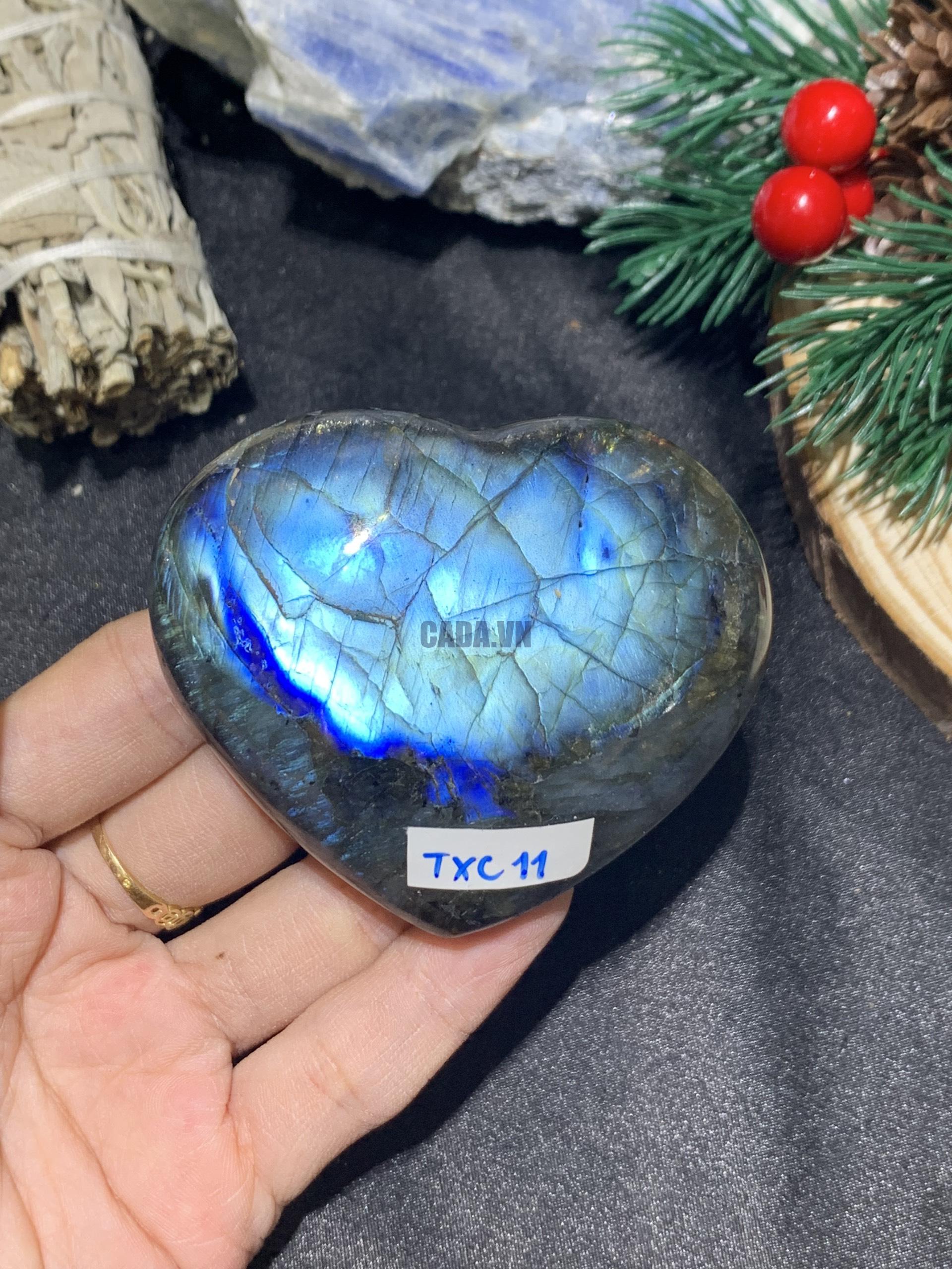 TRÁI TIM ĐÁ XÀ CỪ – Labradorite (TXC11) – KT: 5,9*6,67CM, KL: 0,14KG