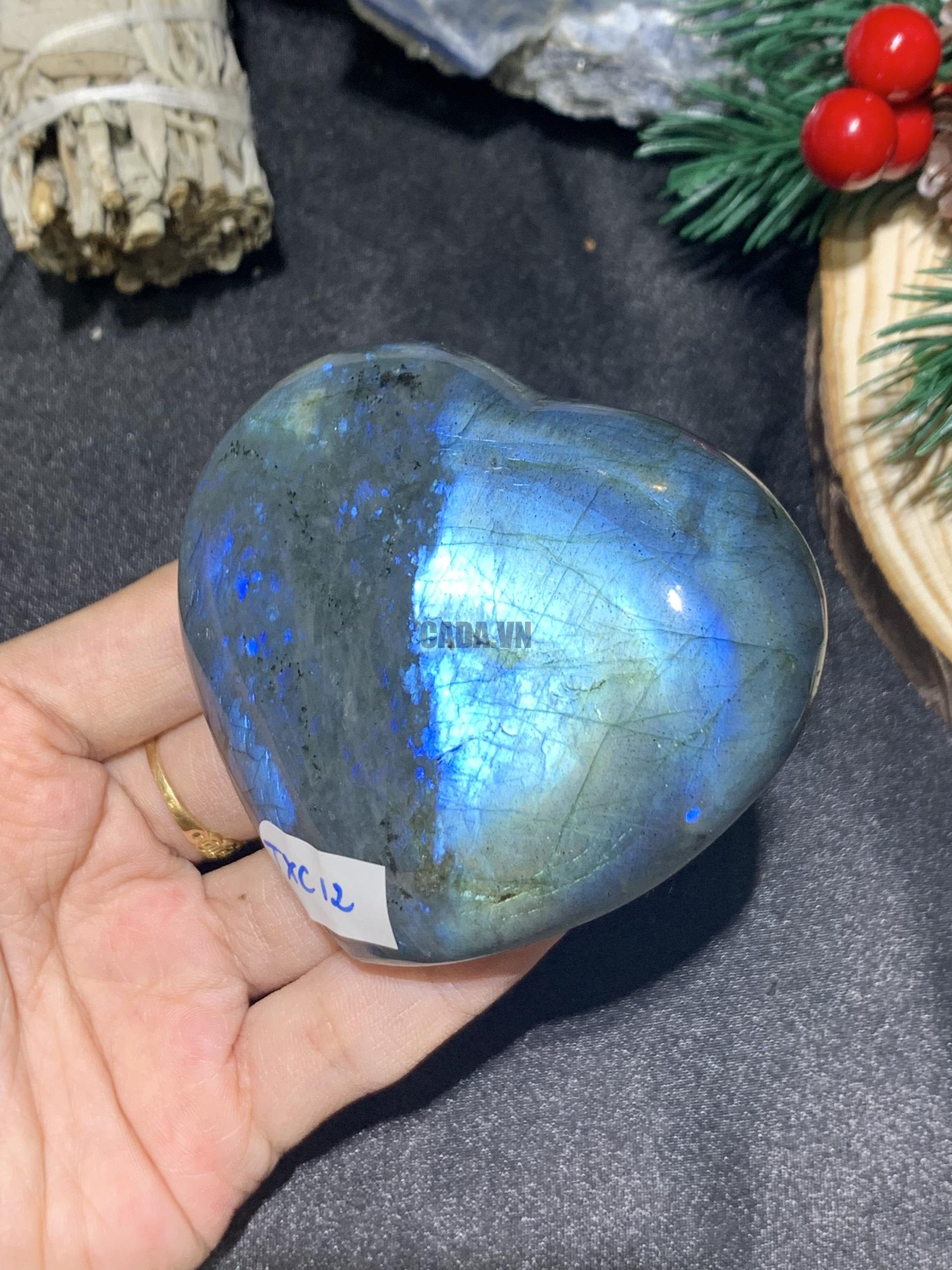 TRÁI TIM ĐÁ XÀ CỪ – Labradorite (TXC12) – KT: 5,96*7,1CM, KL: 0,186KG