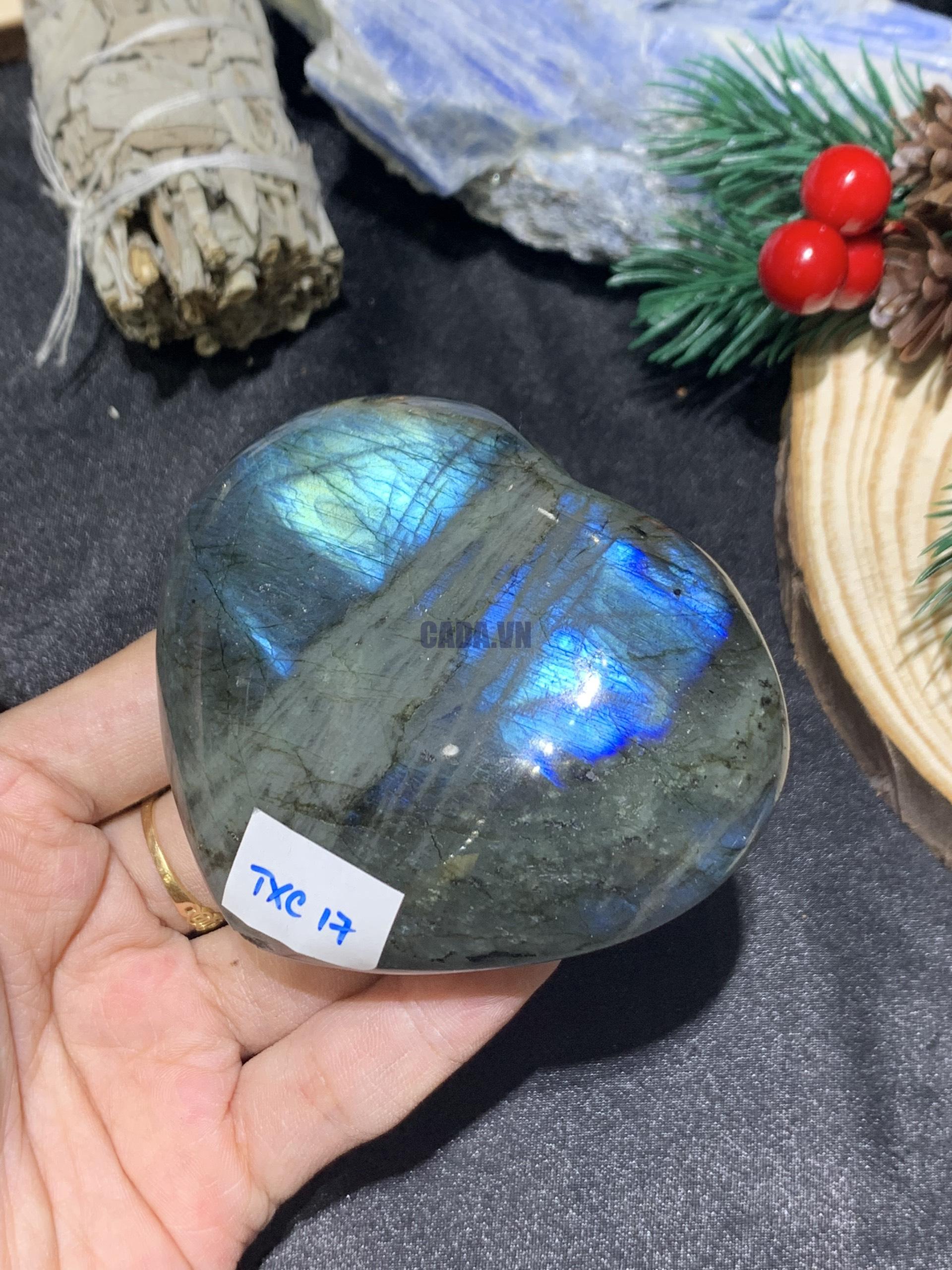 TRÁI TIM ĐÁ XÀ CỪ – Labradorite (TXC17) – KT: 6.53*7,62CM, KL: 0,202KG