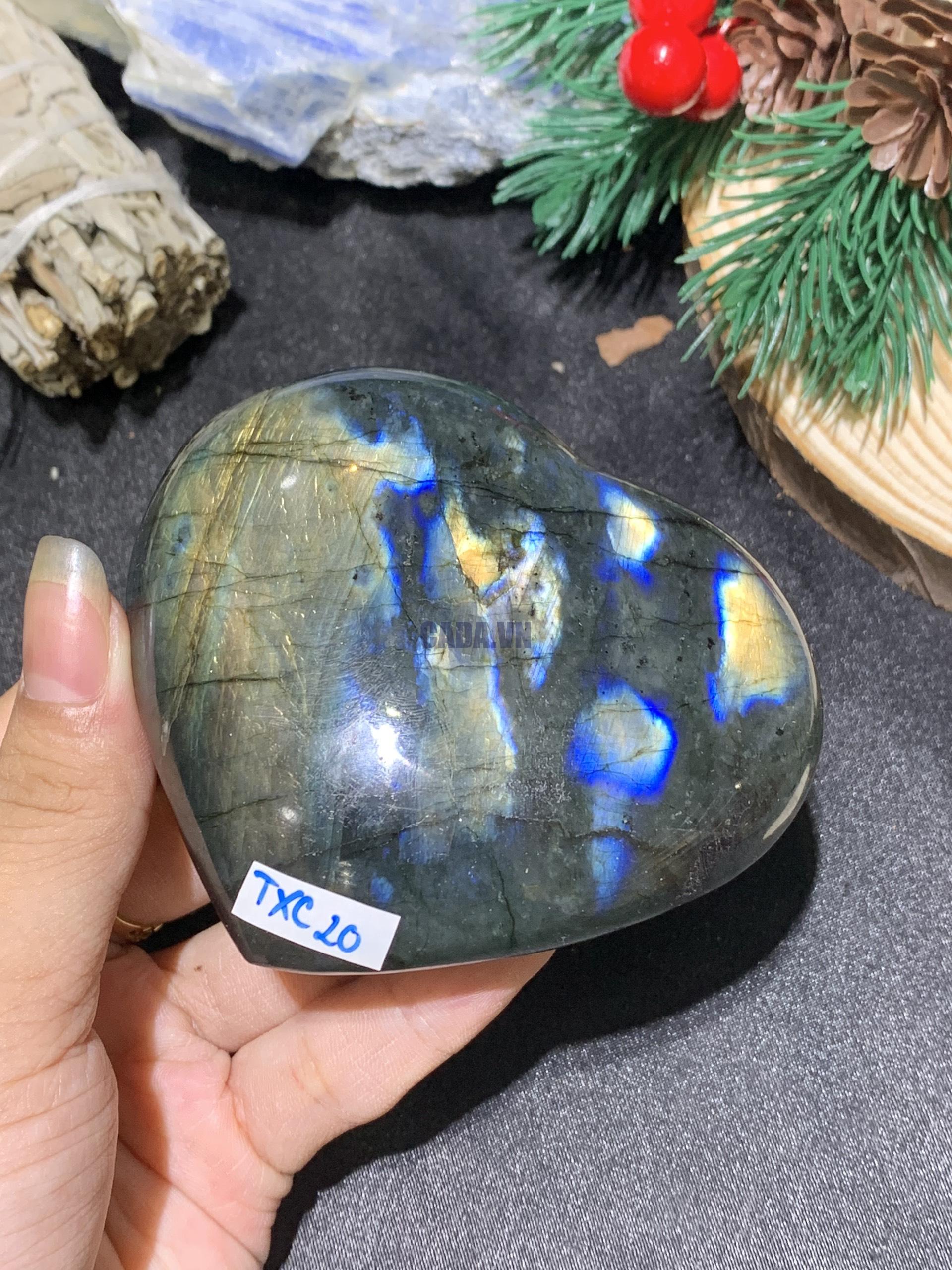 TRÁI TIM ĐÁ XÀ CỪ – Labradorite (TXC20) – KT: 7,27*8,21CM, KL: 0,246KG