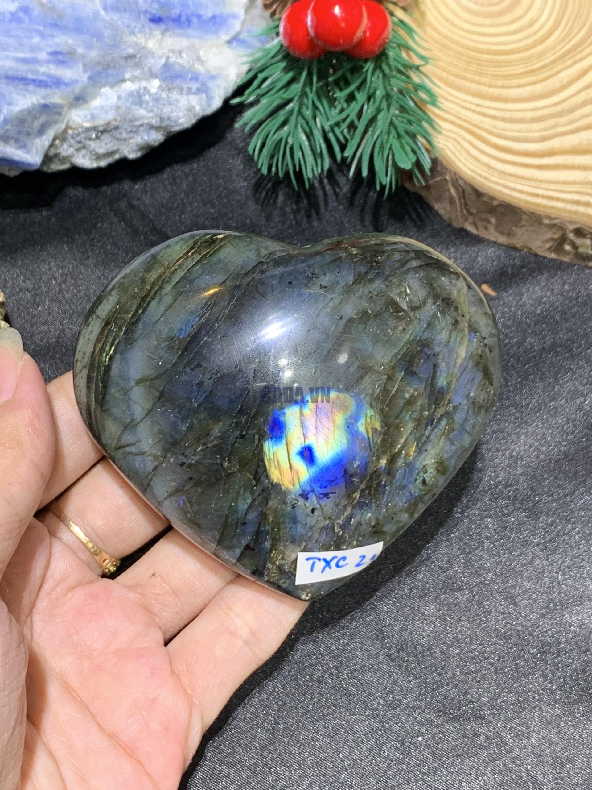 TRÁI TIM ĐÁ XÀ CỪ – Labradorite (TXC21) – KT: 6,9*7,73CM, KL: 0,236KG