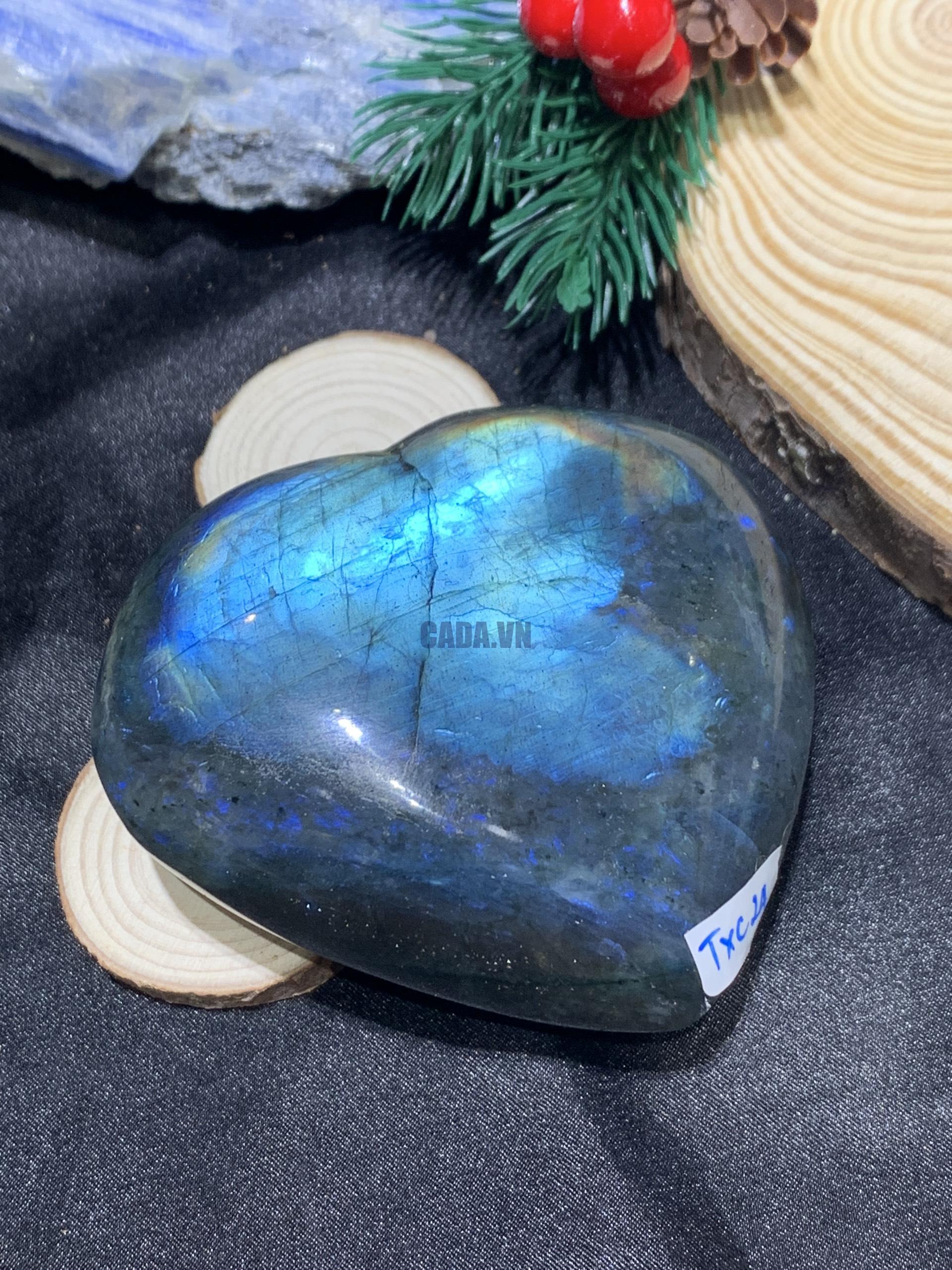 TRÁI TIM ĐÁ XÀ CỪ – Labradorite (TXC24) – KT: 7,48*8,45CM, KL: 0,318KG