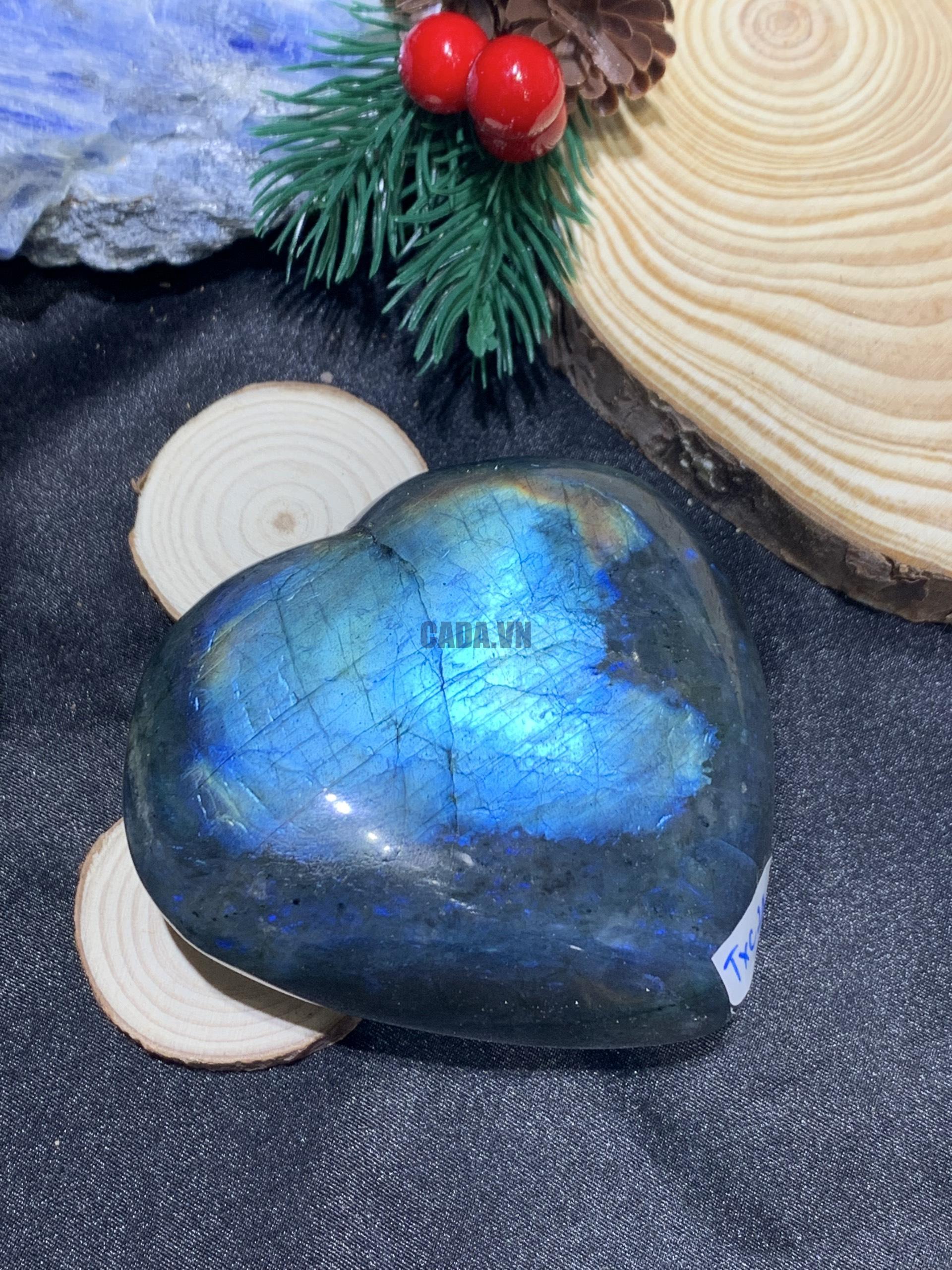 TRÁI TIM ĐÁ XÀ CỪ – Labradorite (TXC24) – KT: 7,48*8,45CM, KL: 0,318KG