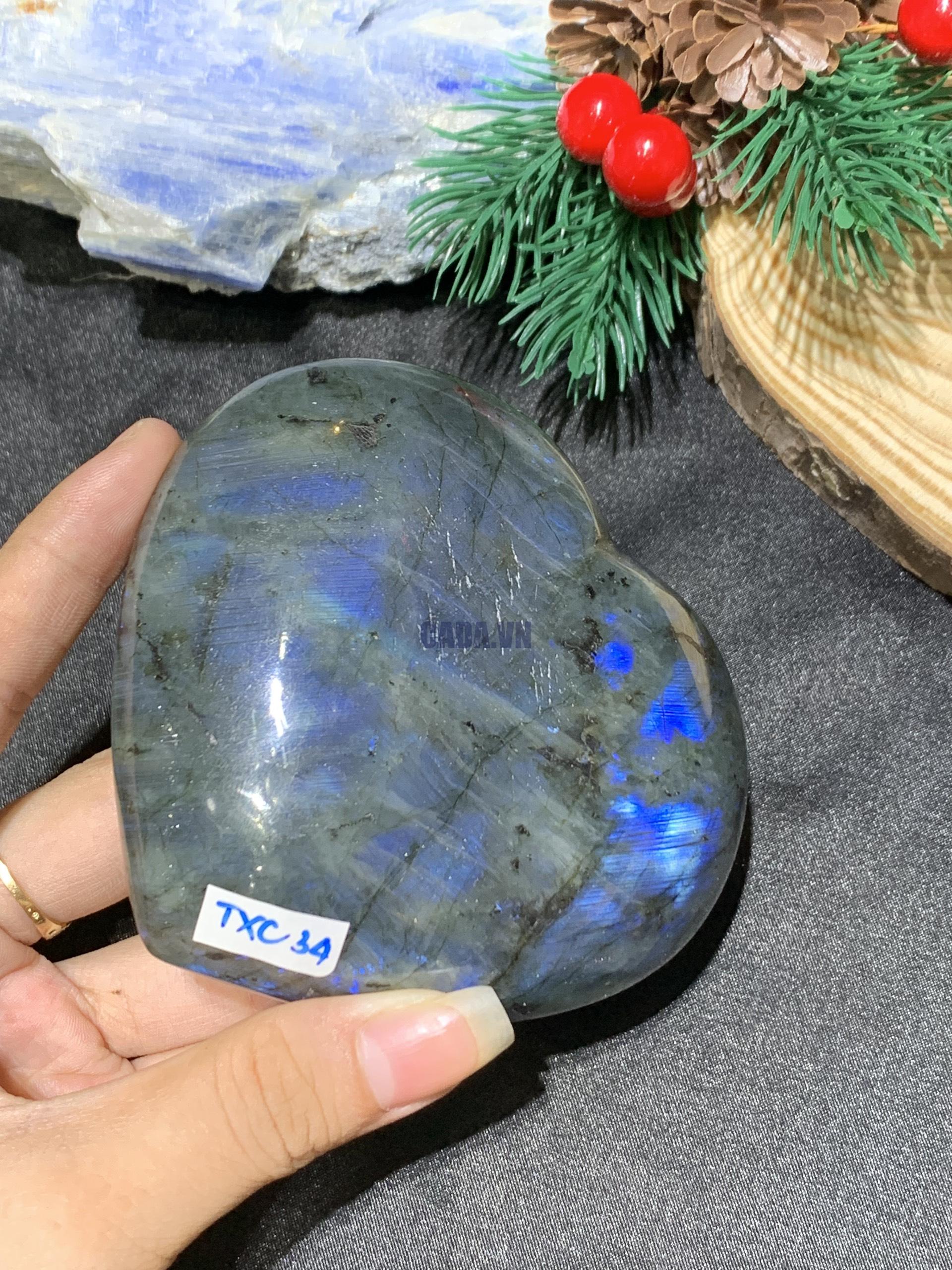 TRÁI TIM ĐÁ XÀ CỪ – Labradorite (TXC34) – KT: 8,29*8,87CM, KL: 0,348KG