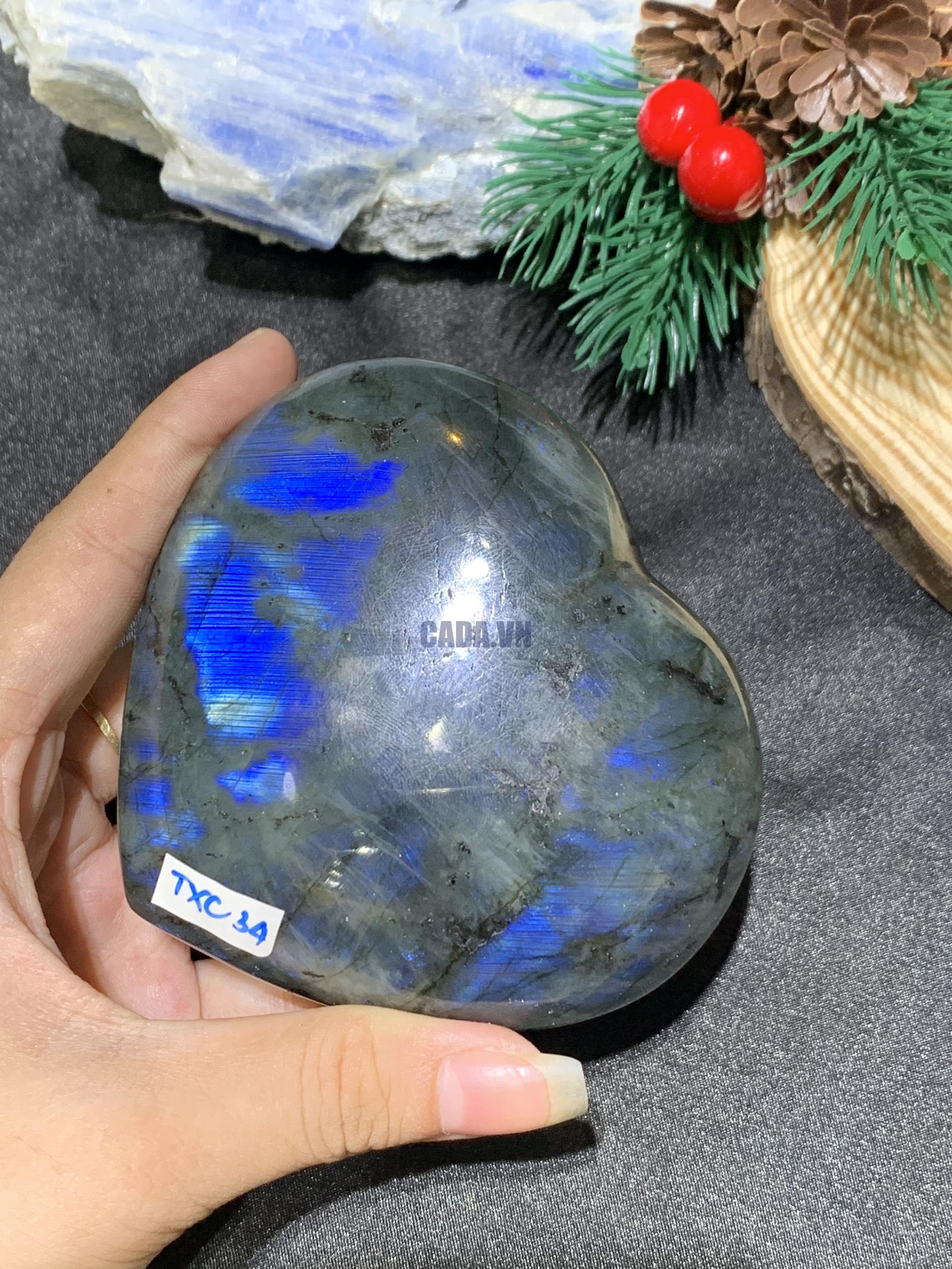 TRÁI TIM ĐÁ XÀ CỪ – Labradorite (TXC34) – KT: 8,29*8,87CM, KL: 0,348KG