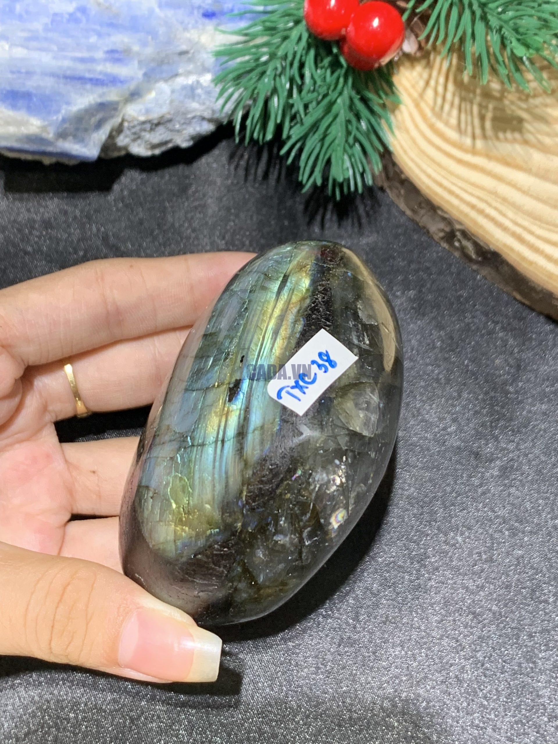 TRÁI TIM ĐÁ XÀ CỪ – Labradorite (TXC38) – KT: 6,92*7,55CM, KL: 0,326KG