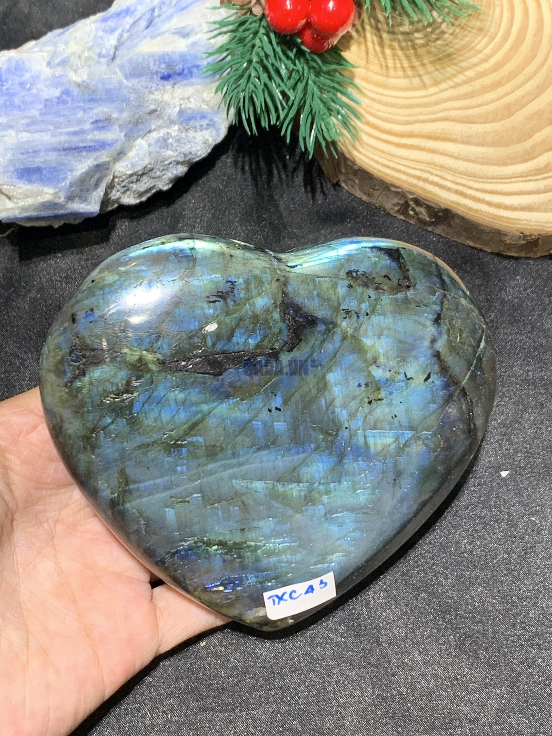 TRÁI TIM ĐÁ XÀ CỪ – Labradorite (TXC43) – KT: 9,75*10,97CM, KL: 0,536KG