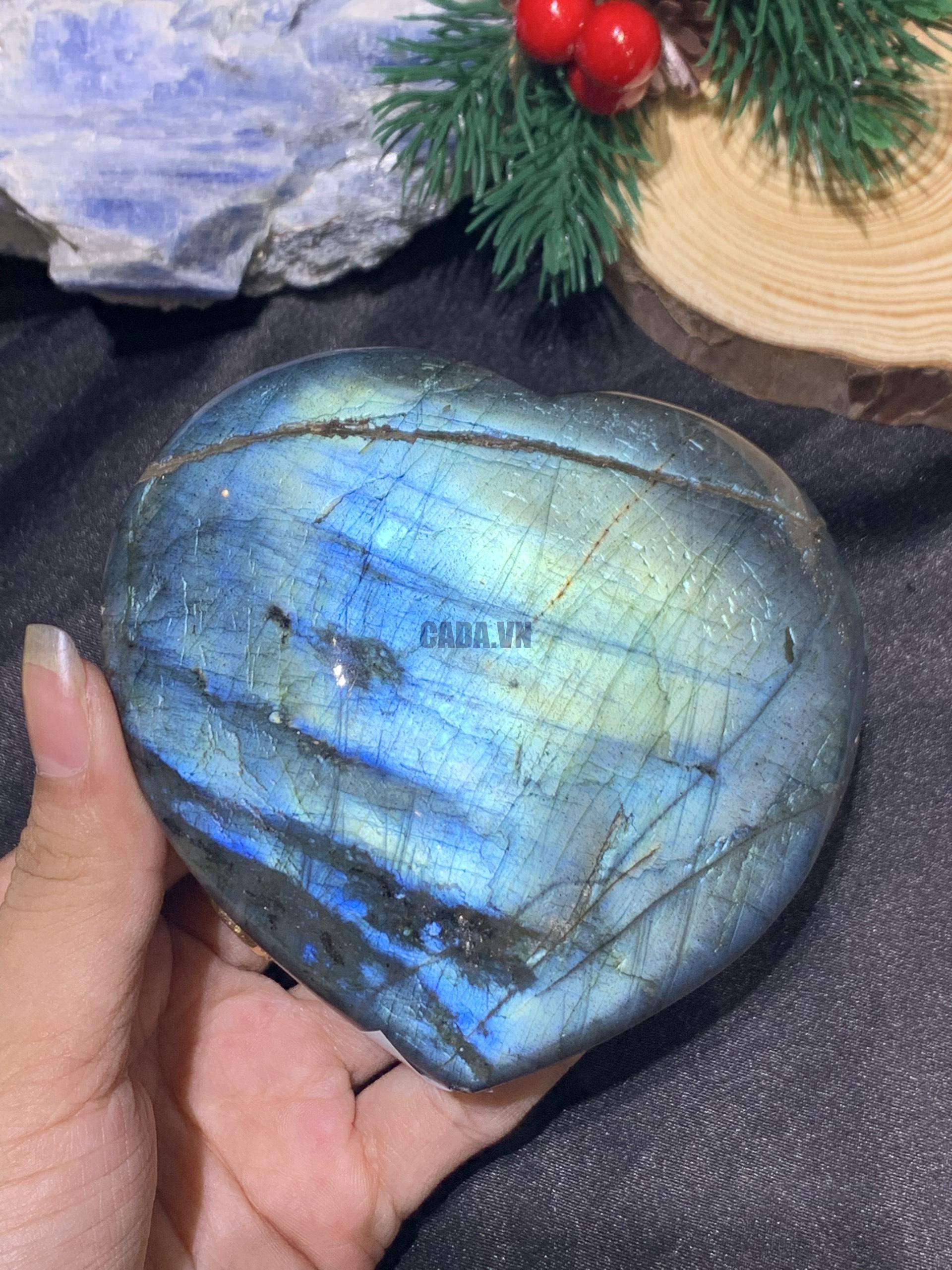 TRÁI TIM ĐÁ XÀ CỪ – Labradorite (TXC47) – KT: 8*9,5CM, KL: 0,404KG