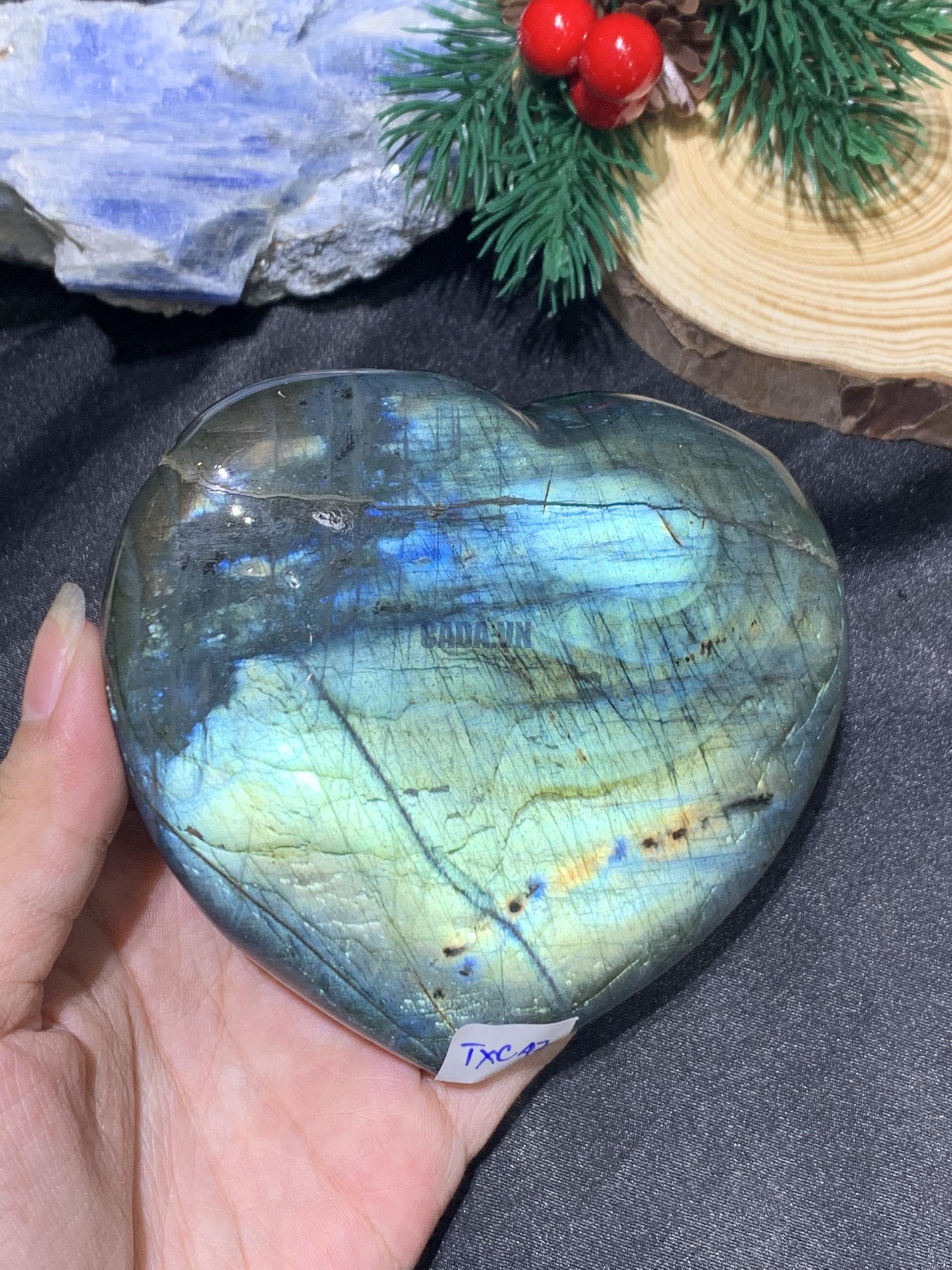 TRÁI TIM ĐÁ XÀ CỪ – Labradorite (TXC47) – KT: 8*9,5CM, KL: 0,404KG