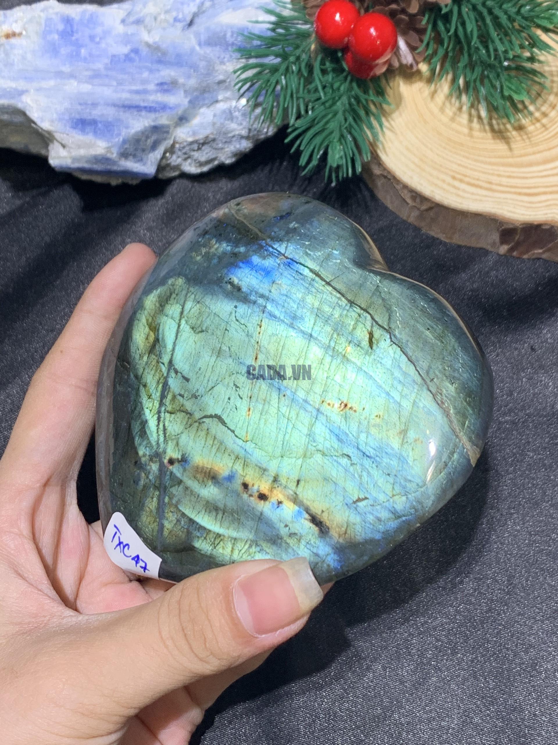 TRÁI TIM ĐÁ XÀ CỪ – Labradorite (TXC47) – KT: 8*9,5CM, KL: 0,404KG