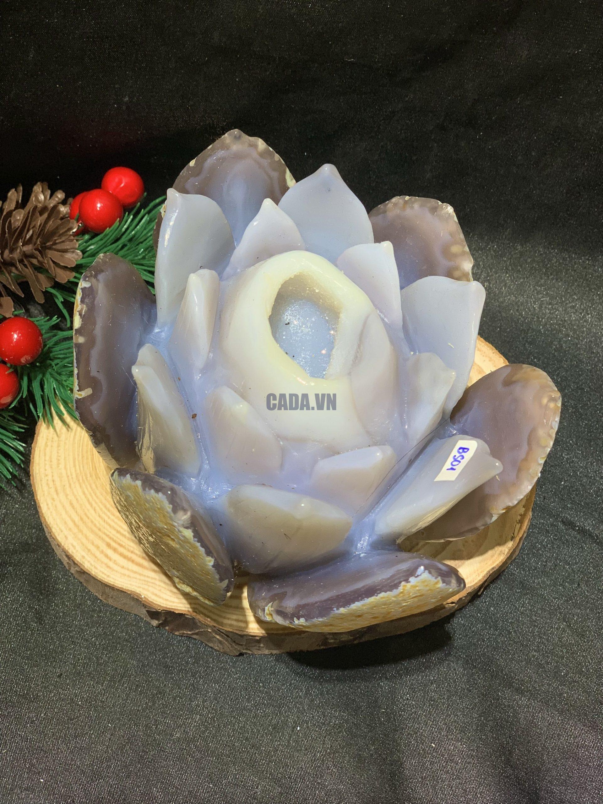Liên Hoa - Hông Sen đá Mã Não tạc thủ công nguyên khối (BS01), KL: 0,906KG, KT: 12,5*9,5CM