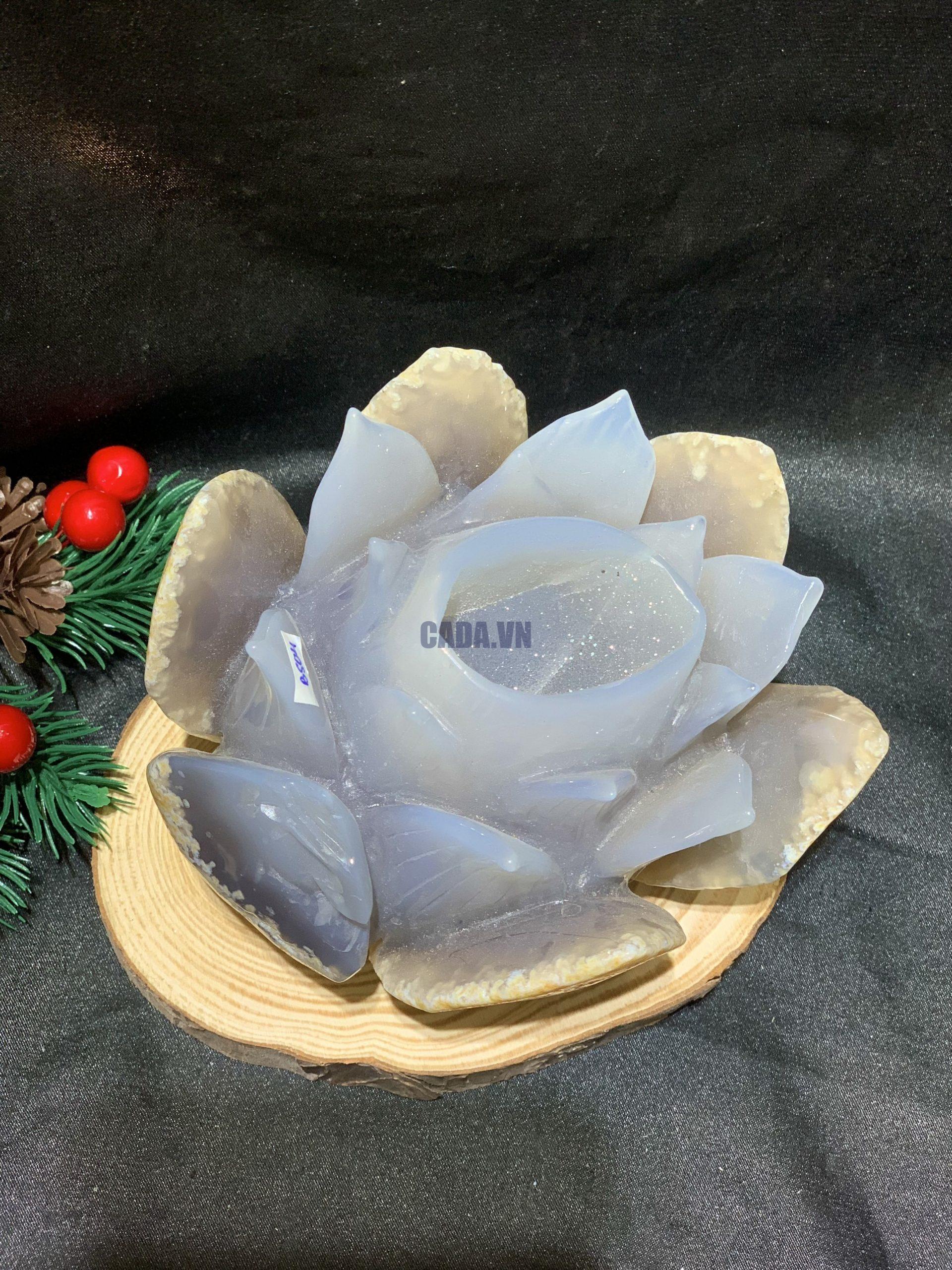 Liên Hoa – Hông Sen đá Mã Não tạc thủ công nguyên khối (BS04), KL: 0,78KG, KT: 12,2*10,9CM