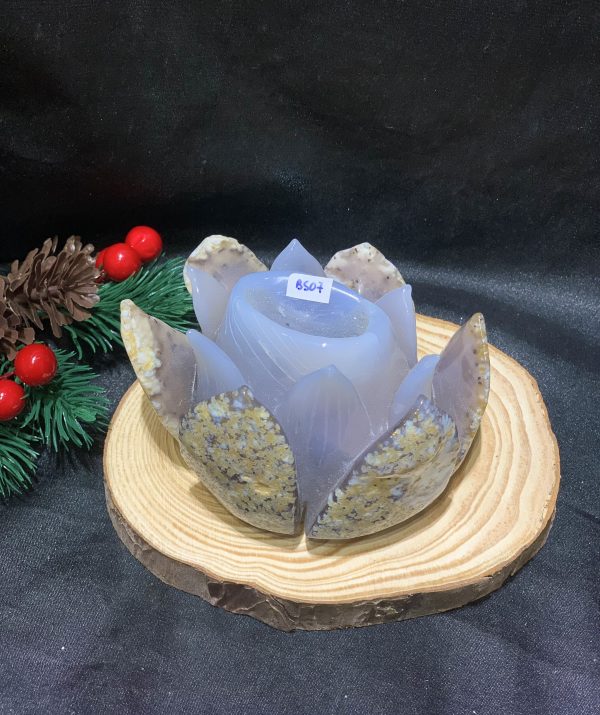 Liên Hoa – Hông Sen đá Mã Não tạc thủ công nguyên khối (BS07), KL: 0,406KG, KT: 9,9*8,5CM