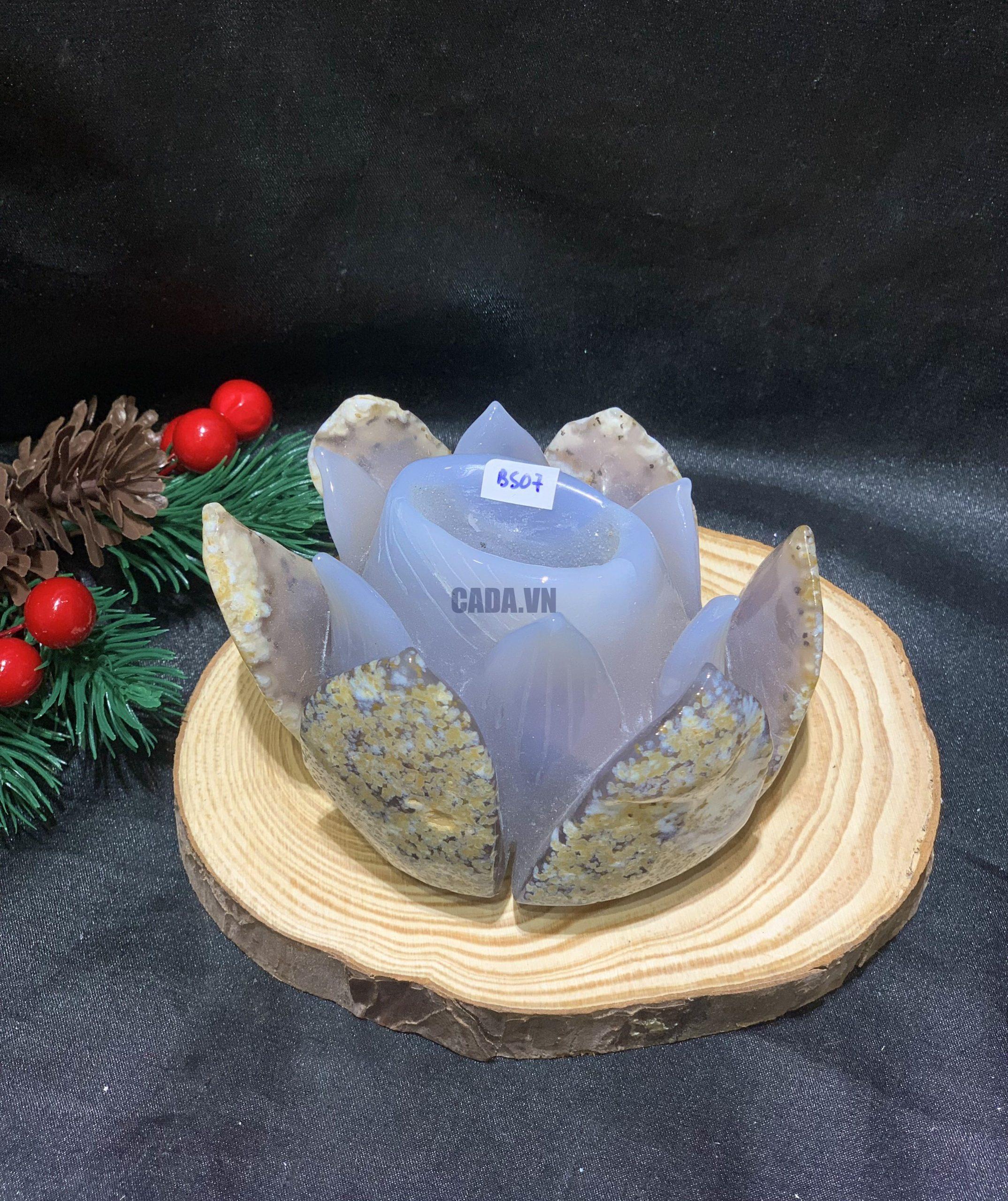 Liên Hoa – Hông Sen đá Mã Não tạc thủ công nguyên khối (BS07), KL: 0,406KG, KT: 9,9*8,5CM