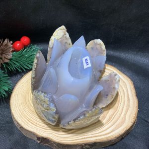 Liên Hoa – Hông Sen đá Mã Não tạc thủ công nguyên khối (BS07), KL: 0,406KG, KT: 9,9*8,5CM