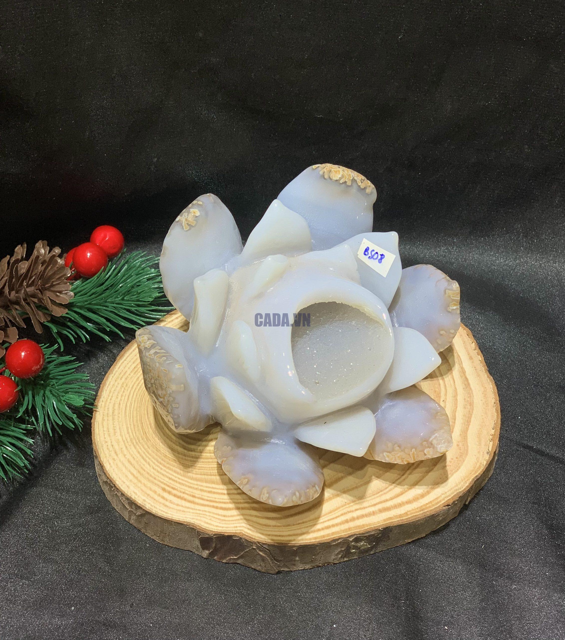 Liên Hoa – Hông Sen đá Mã Não tạc thủ công nguyên khối (BS08), KL: 0,402KG, KT: 11,5*10CM