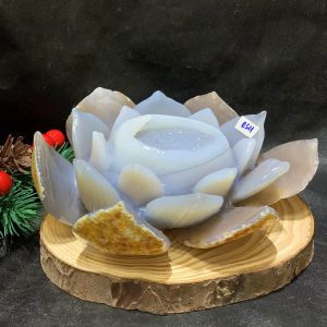 Liên Hoa – Hông Sen đá Mã Não tạc thủ công nguyên khối (BS11), KL: 0,626KG, KT: 13,3*10,4CM