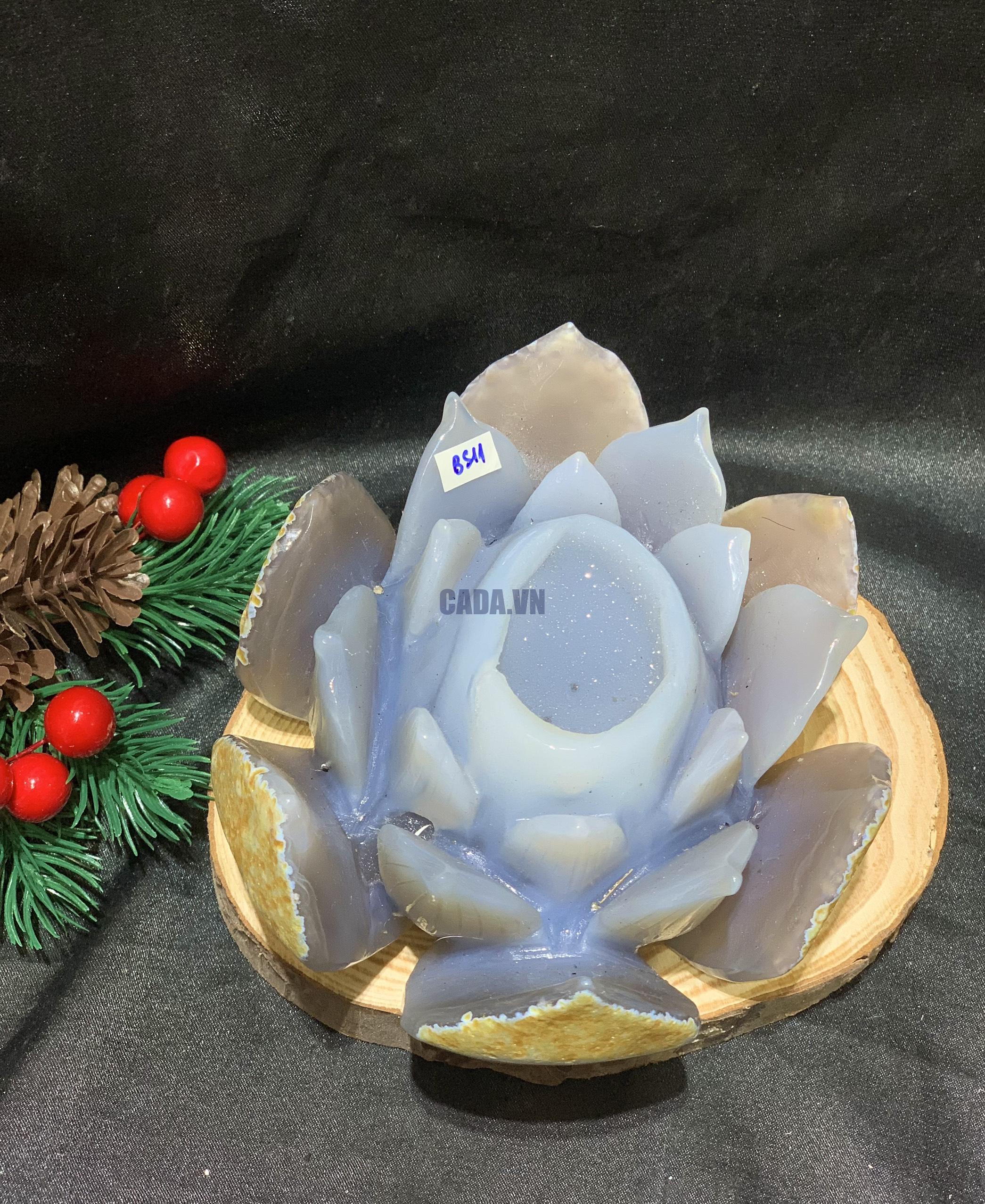 Liên Hoa – Hông Sen đá Mã Não tạc thủ công nguyên khối (BS11), KL: 0,626KG, KT: 13,3*10,4CM
