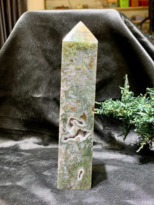 TRỤ MOSS AGATE (MA20), KT: 17*4CM, KL: 628GRAM| CADA DECOR