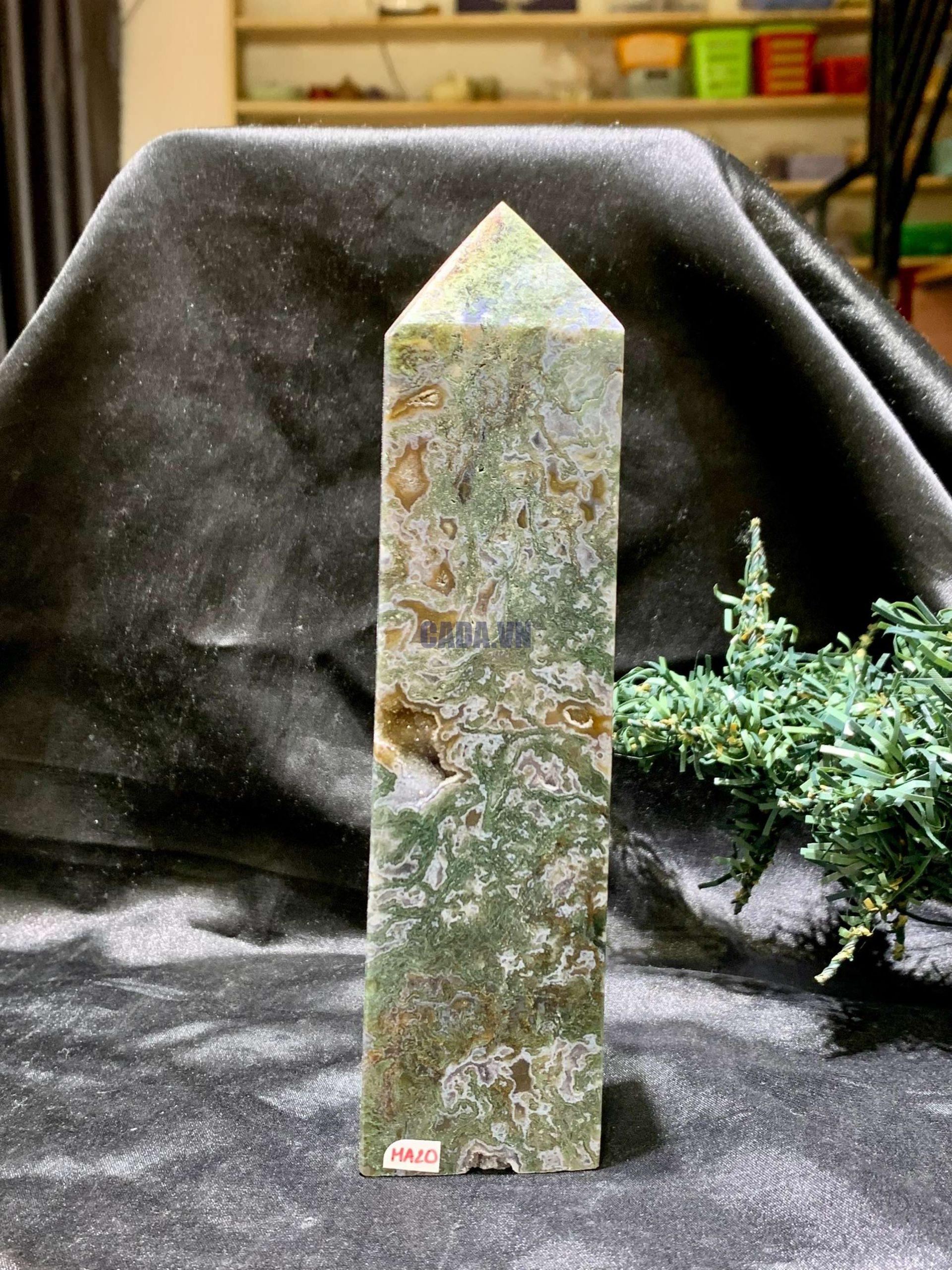 TRỤ MOSS AGATE (MA20), KT: 17*4CM, KL: 628GRAM| CADA DECOR