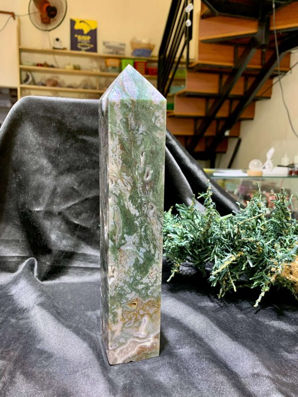 TRỤ MOSS AGATE (MA22), KT: 21*3,5CM, KL: 778GRAM| CADA DECOR