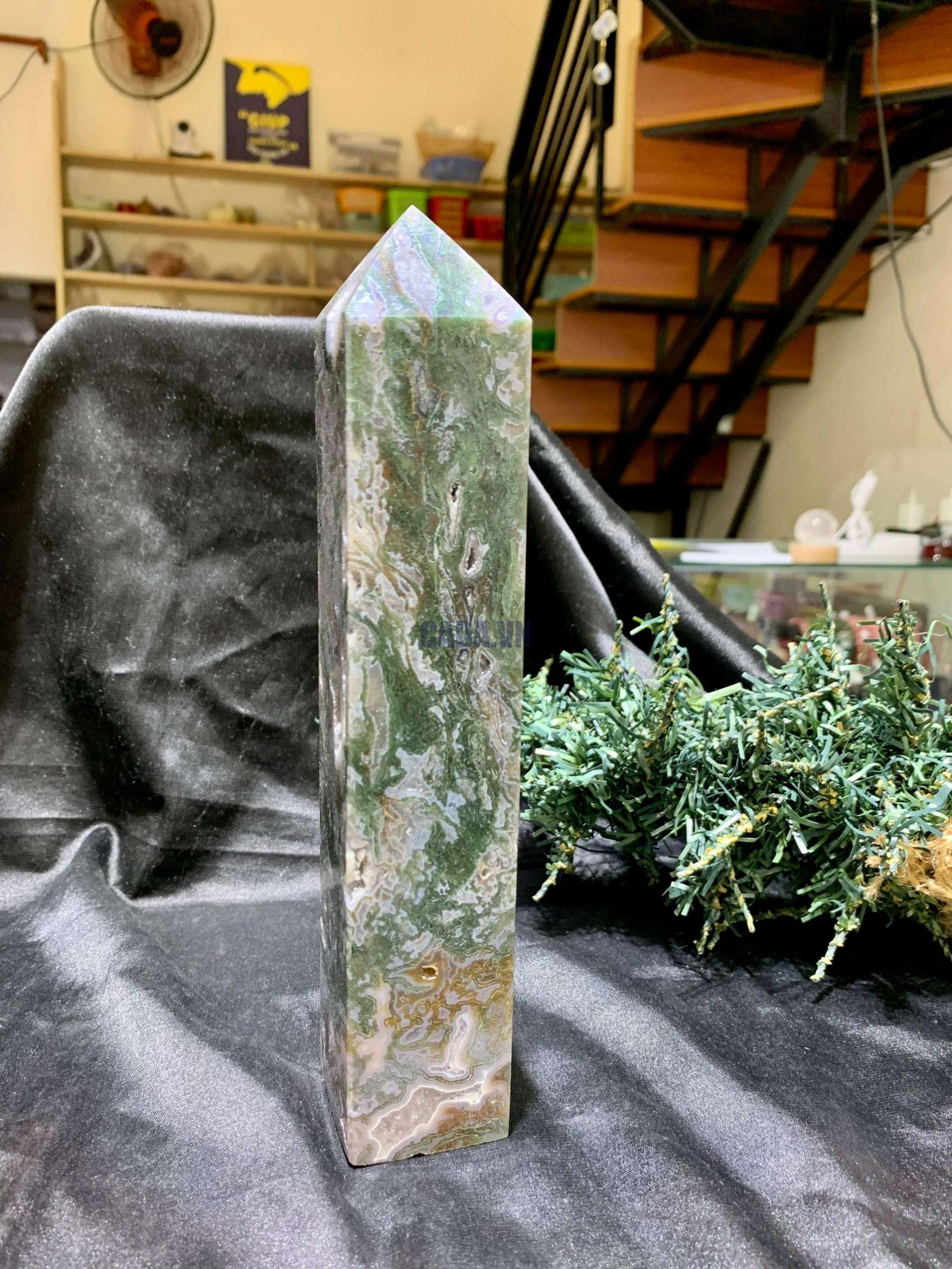 TRỤ MOSS AGATE (MA22), KT: 21*3,5CM, KL: 778GRAM| CADA DECOR
