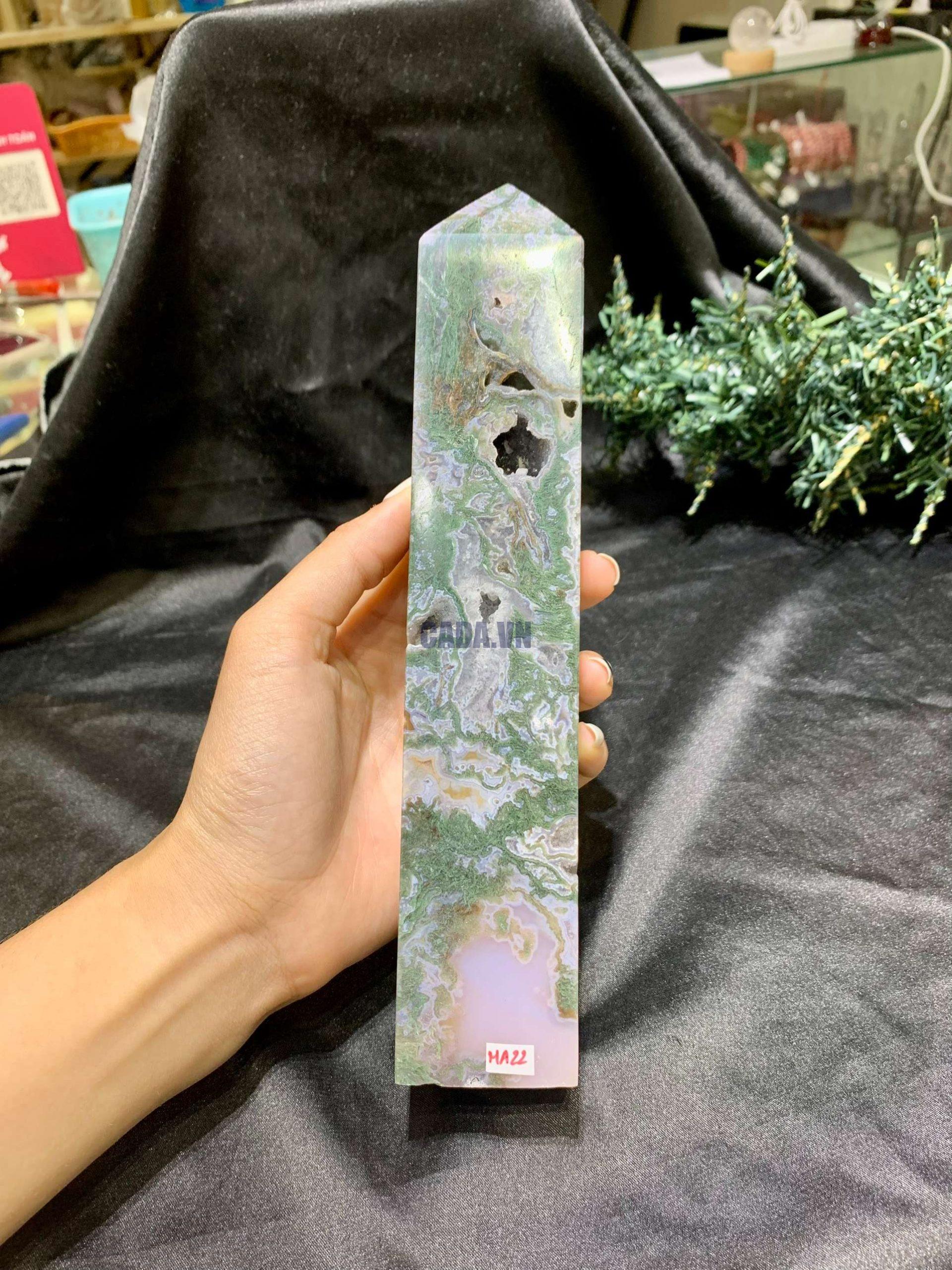 TRỤ MOSS AGATE (MA22), KT: 21*3,5CM, KL: 778GRAM| CADA DECOR