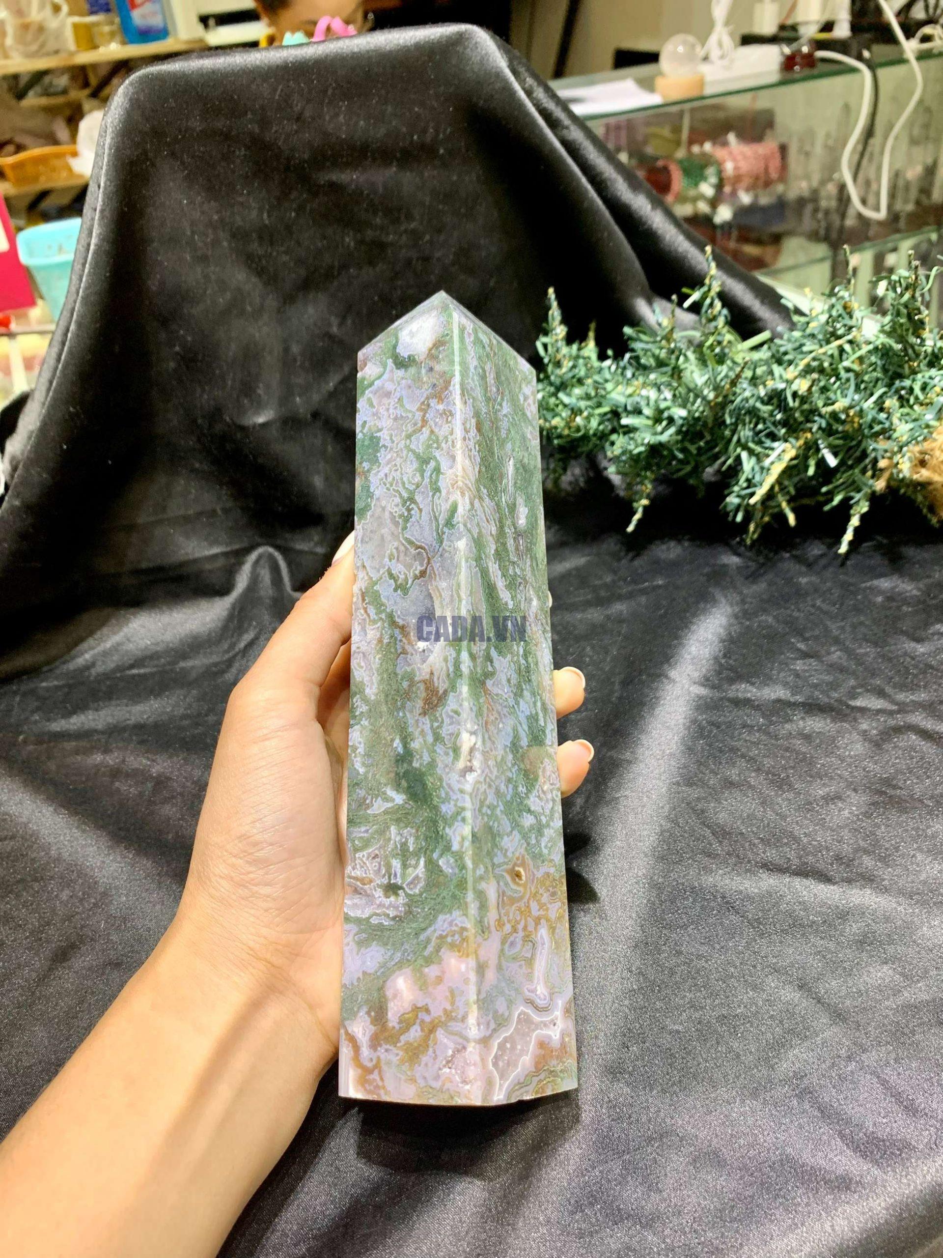 TRỤ MOSS AGATE (MA22), KT: 21*3,5CM, KL: 778GRAM| CADA DECOR
