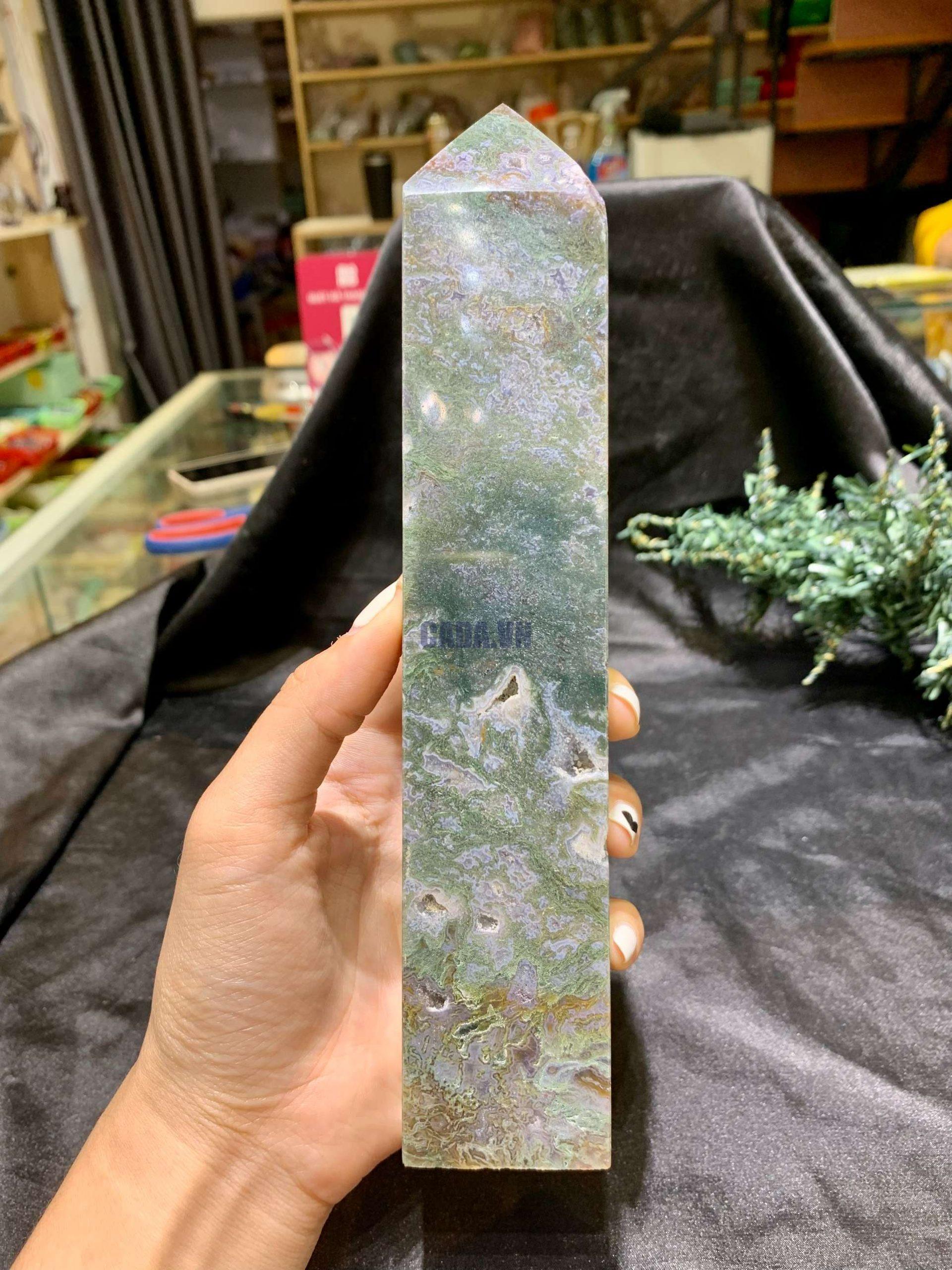 TRỤ MOSS AGATE (MA23), KT: 20,5*3,5CM, KL: 632GRAM| CADA DECOR