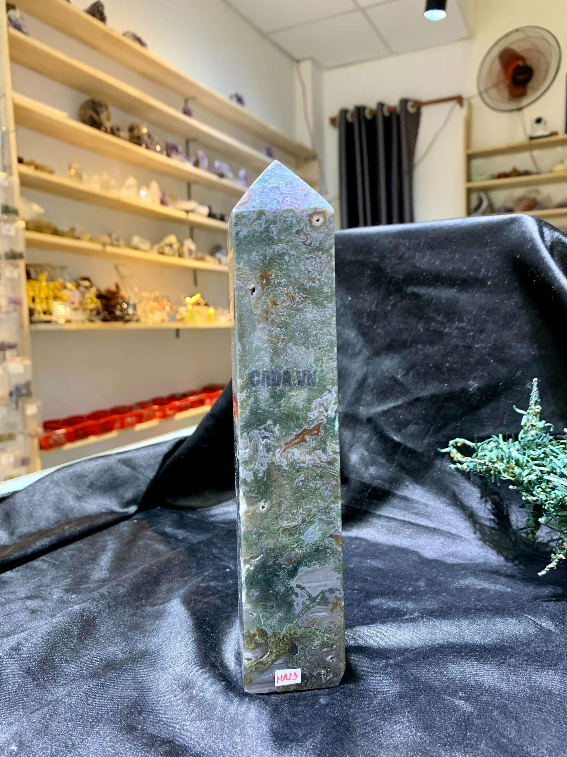 TRỤ MOSS AGATE (MA23), KT: 20,5*3,5CM, KL: 632GRAM| CADA DECOR