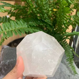 BI GIÁC 12 MẶT ĐÁ THẠCH ANH TRẮNG (BGTr06), KT: 5*5CM – KL: 0,58KG