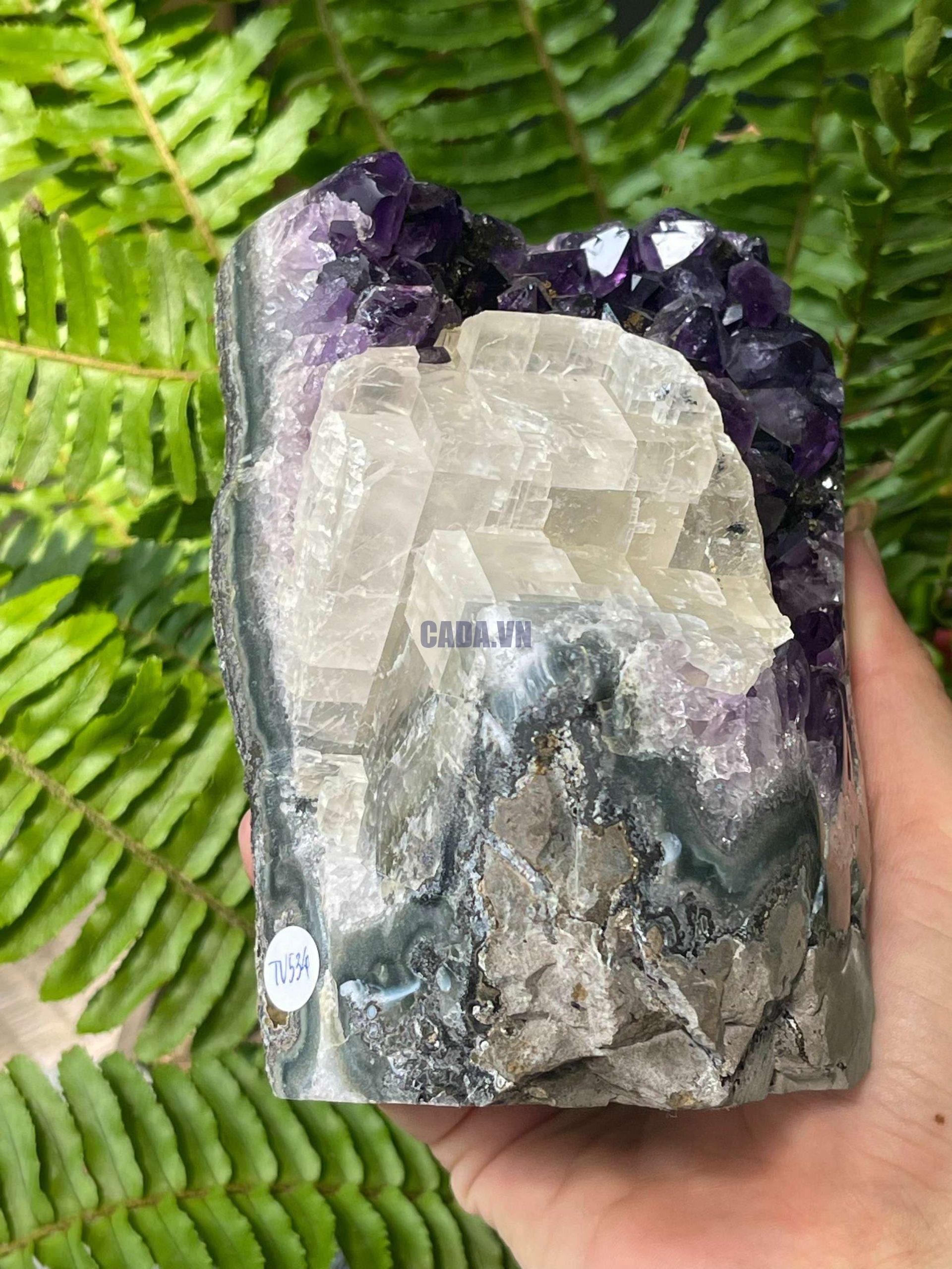 HỐC THẠCH ANH TÍM NHỎ – SMALL AMETHYST GEODE (TV534), KL: 1,412KG, KT: 12*9,5CM