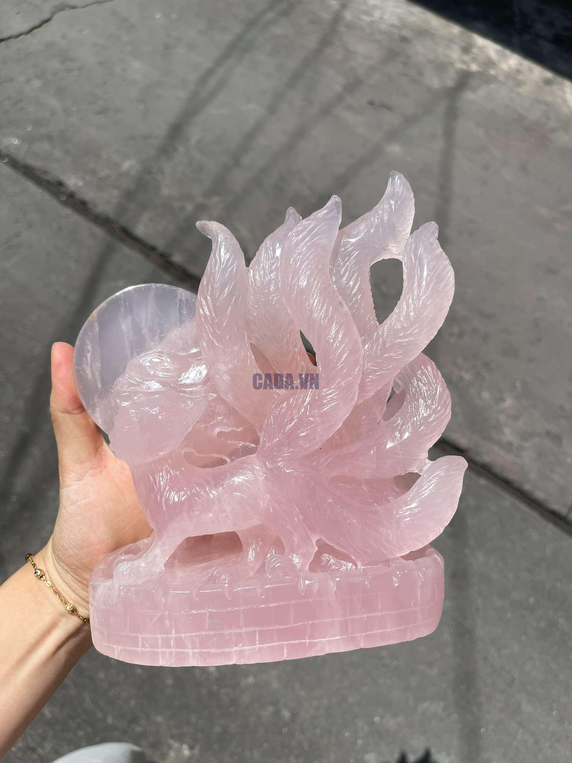 Hồ Ly Thạch Anh Hồng, KT: 21x17cm - KL: 2,076kg | CADA DECOR