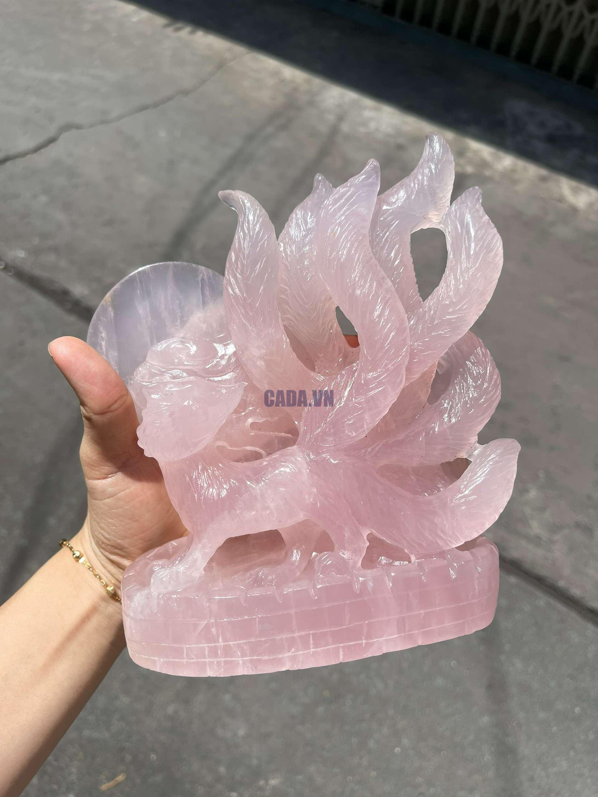 Hồ Ly Thạch Anh Hồng, KT: 21x17cm - KL: 2,076kg | CADA DECOR