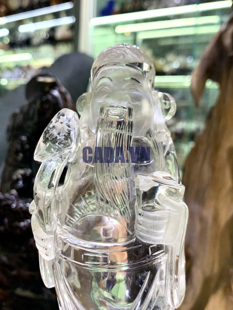 Tượng đá phong thủy thần tài thạch anh trắng pha lê ưu linh KT: 31x6cm KL: 840g