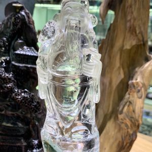 Tượng đá phong thủy thần tài thạch anh trắng pha lê ưu linh KT: 31x6cm KL: 840g