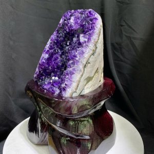 Thạch Anh Tím - Amethyst kèm đế gỗ KT: 23x11cm - KL: 2.044kg