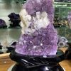 Vỉ Thạch Anh Tím cộng sinh Calcite - Amethyst kèm đế gỗ KT: 33x15cm - KL: 3kg