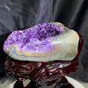 Thạch Anh Tím - Amethyst kèm đế gỗ KT: 19.5x15cm - KL: 1.494kg
