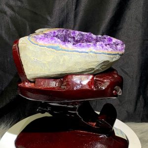 Thạch Anh Tím - Amethyst kèm đế gỗ KT: 19.5x15cm - KL: 1.494kg