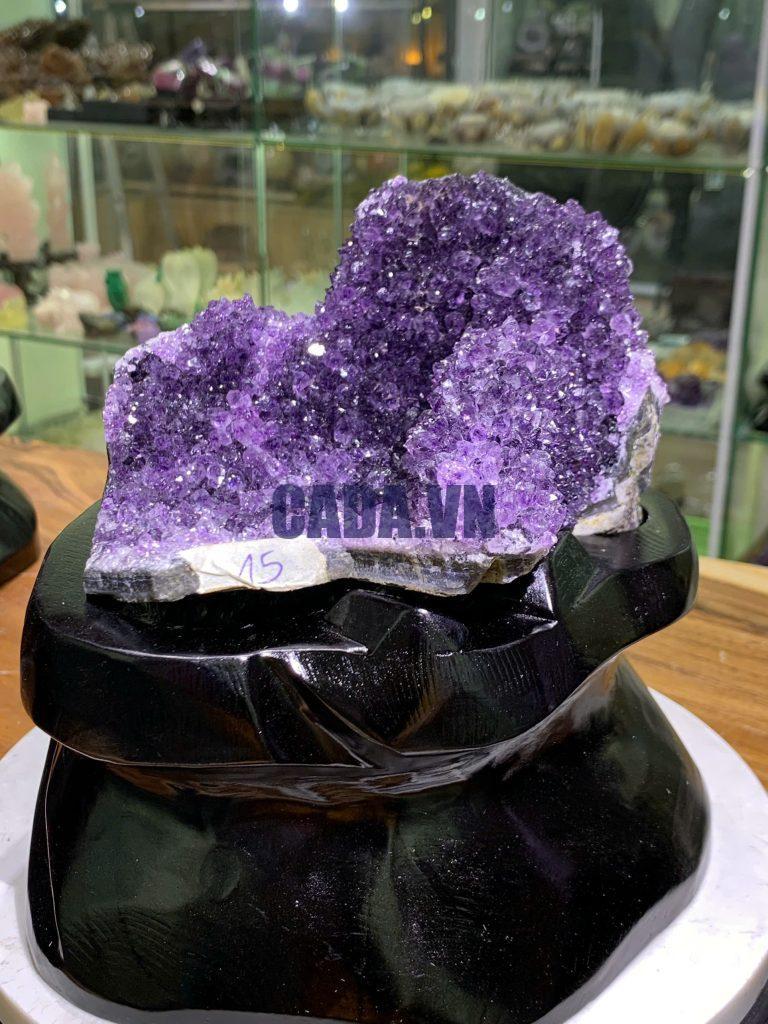 Thạch Anh Tím - Amethyst kèm đế gỗ KT: 19x20cm - KL: 1.5kg