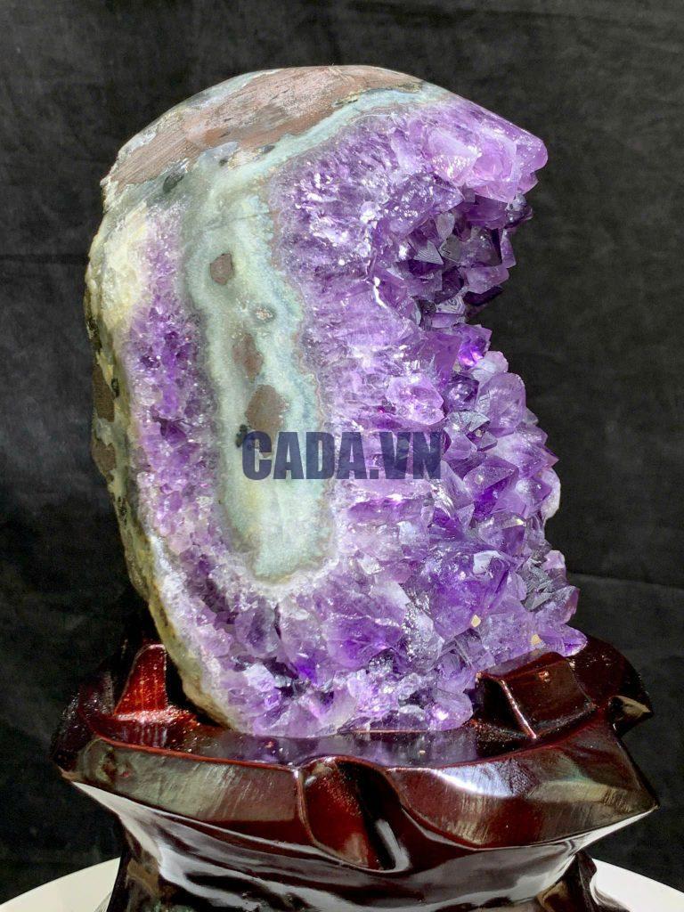 Thạch Anh Tím - Amethyst kèm đế gỗ KT: 22x12cm - KL: 2.04kg