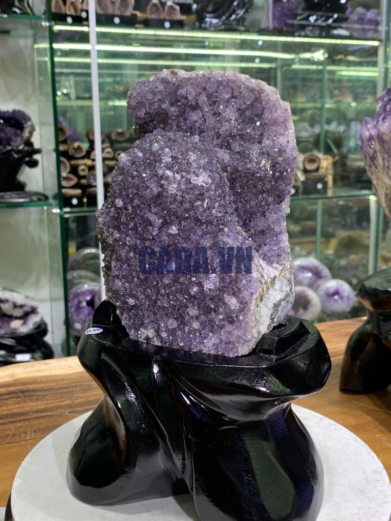 Thạch Anh Tím - Amethyst kèm đế gỗ KT: 27x12cm - KL: 2.39kg