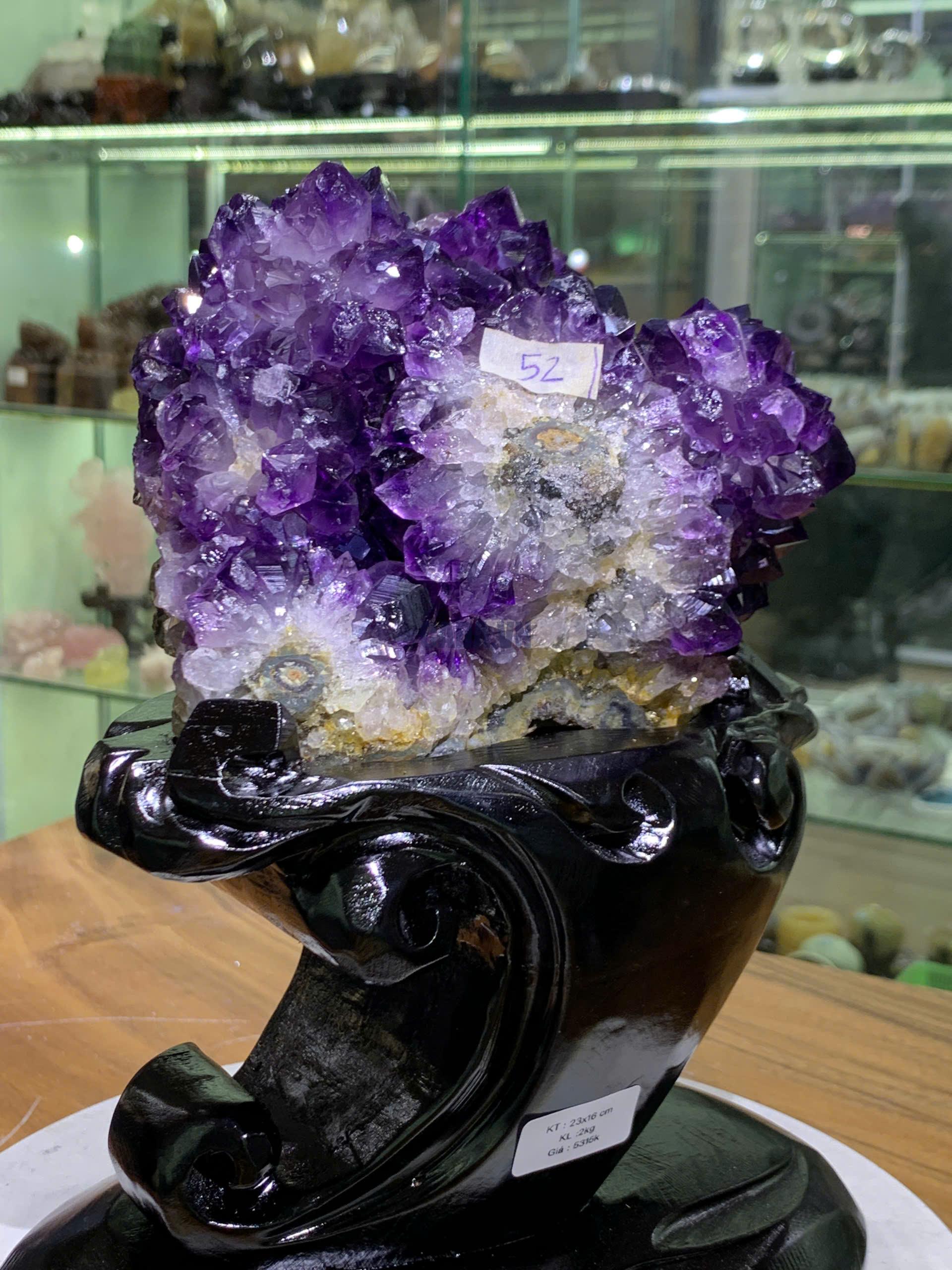 Bông Thạch Anh Tím đậm Uruguay - Amethyst kèm đế gỗ KT: 23x16cm - KL: 2kg